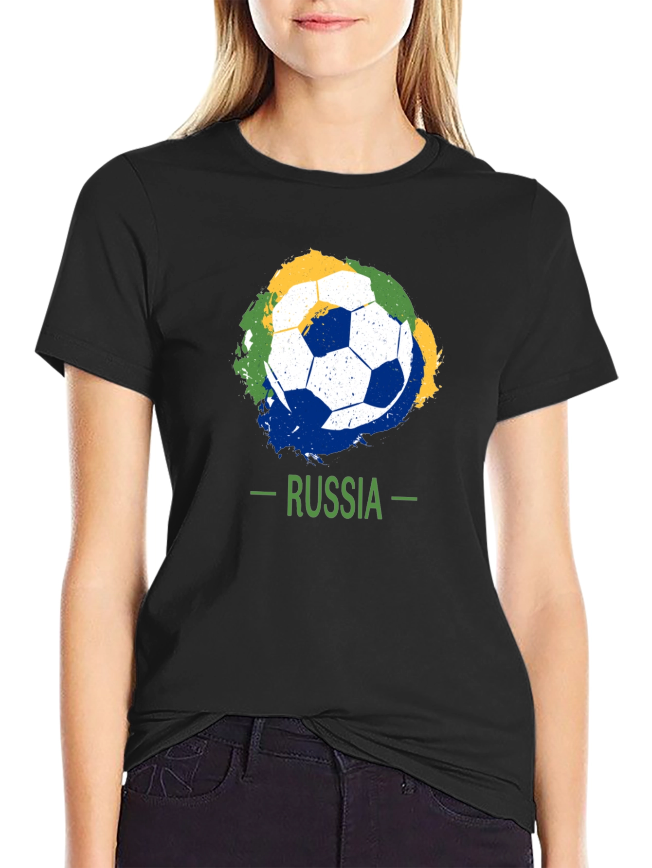Russia Soccer T-Shirt: Black Tee with Ball Graphic