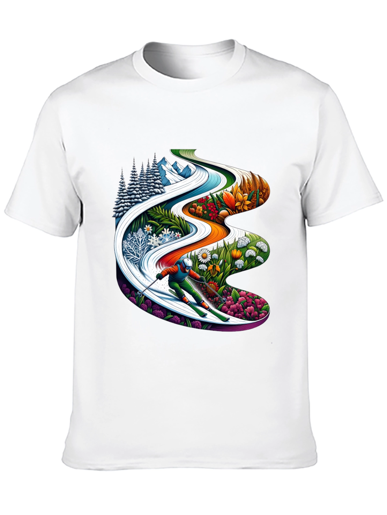 Seasons Skiing Graphic Tee -  Black Cotton T-Shirt