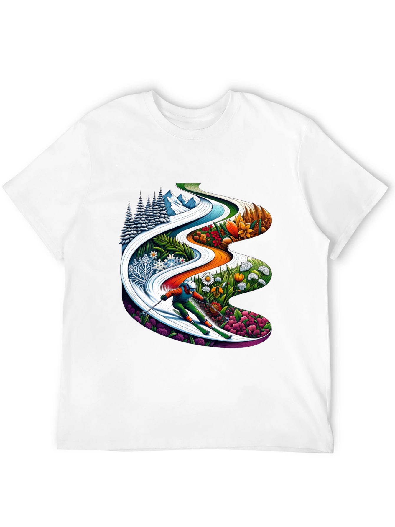 Seasons Skiing Graphic Tee -  Black Cotton T-Shirt