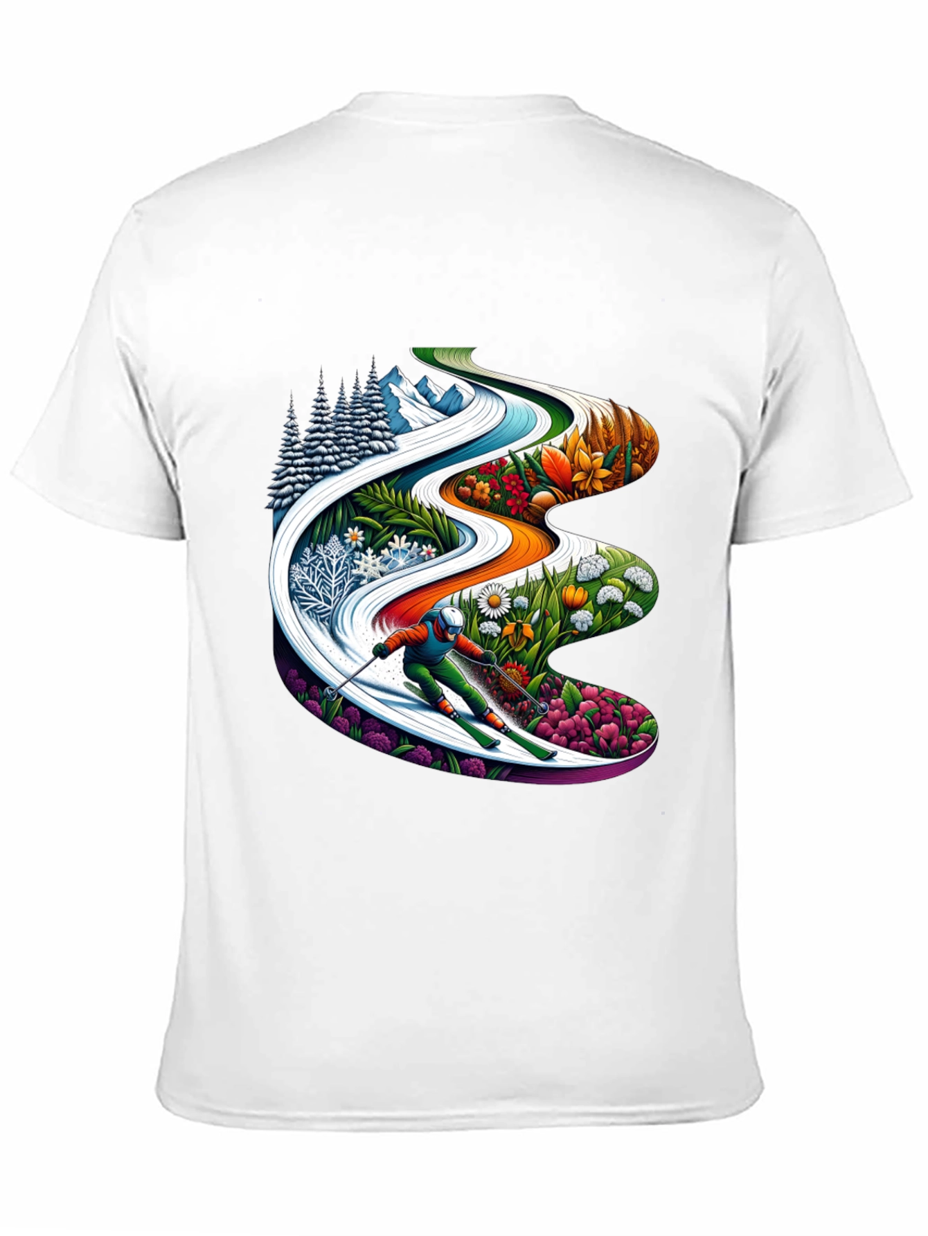 Seasons Skiing Graphic Tee -  Black Cotton T-Shirt