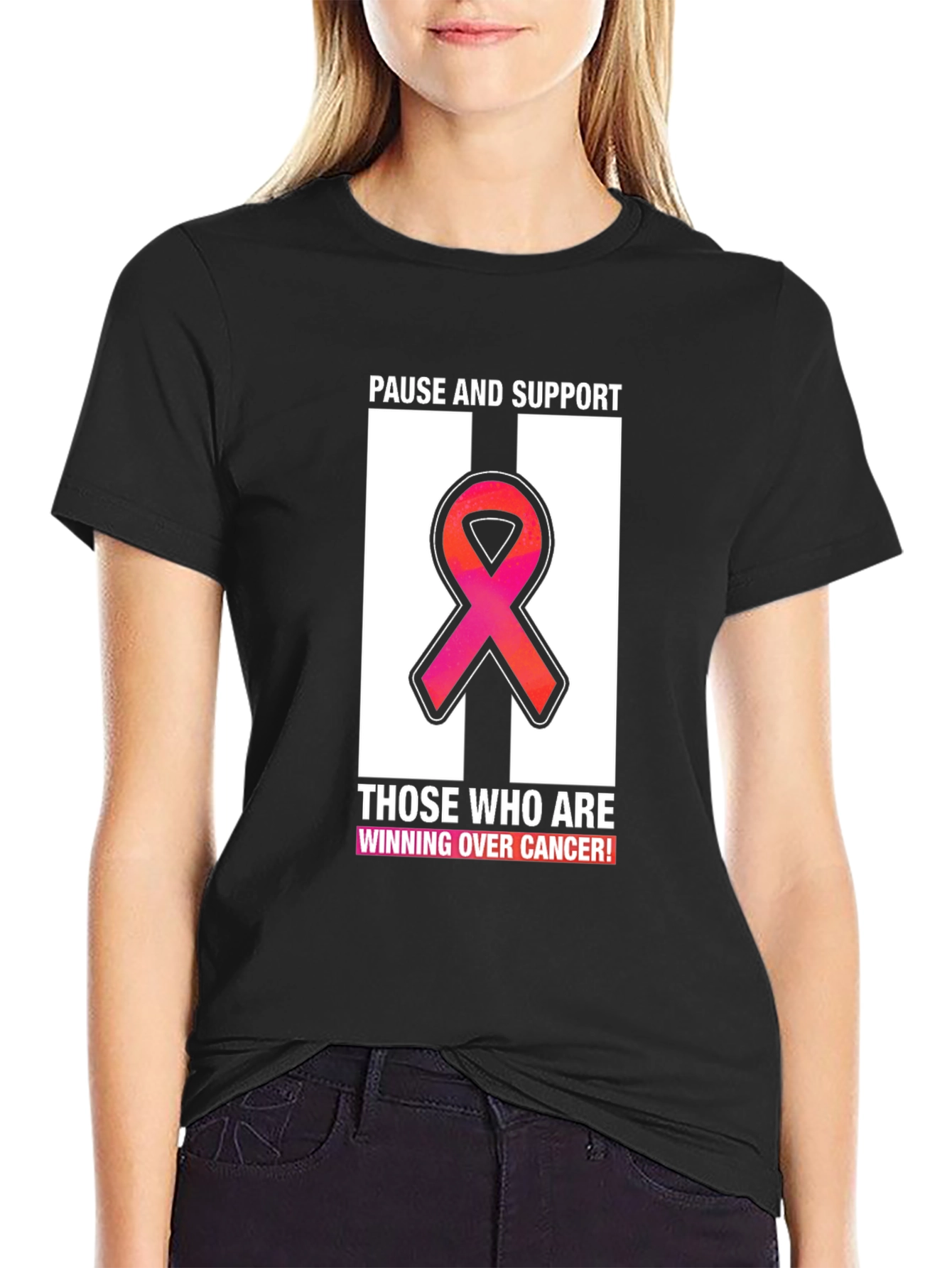Pause and Support Cancer Awareness Ribbon T-Shirt
