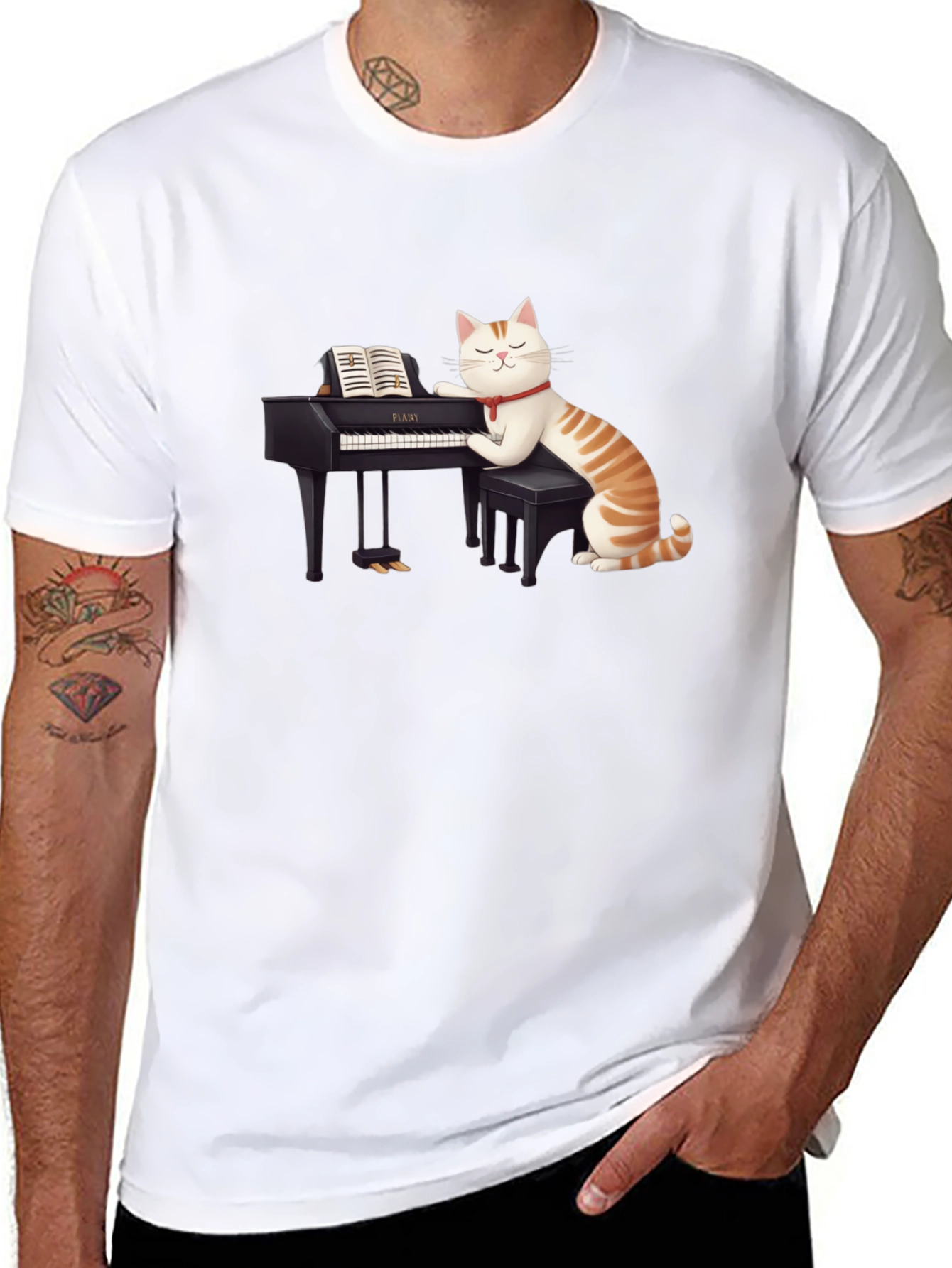 Cat Playing Piano T-Shirt - Unique Graphic Tee