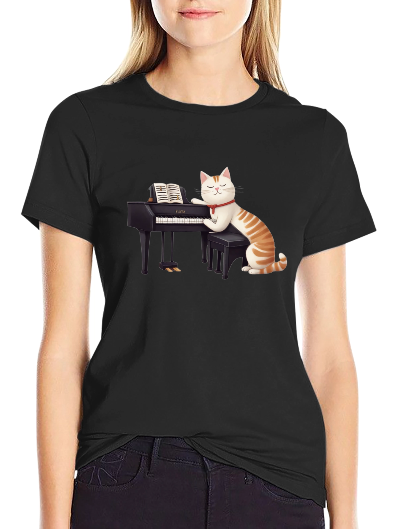 Cat Playing Piano T-Shirt - Unique Graphic Tee