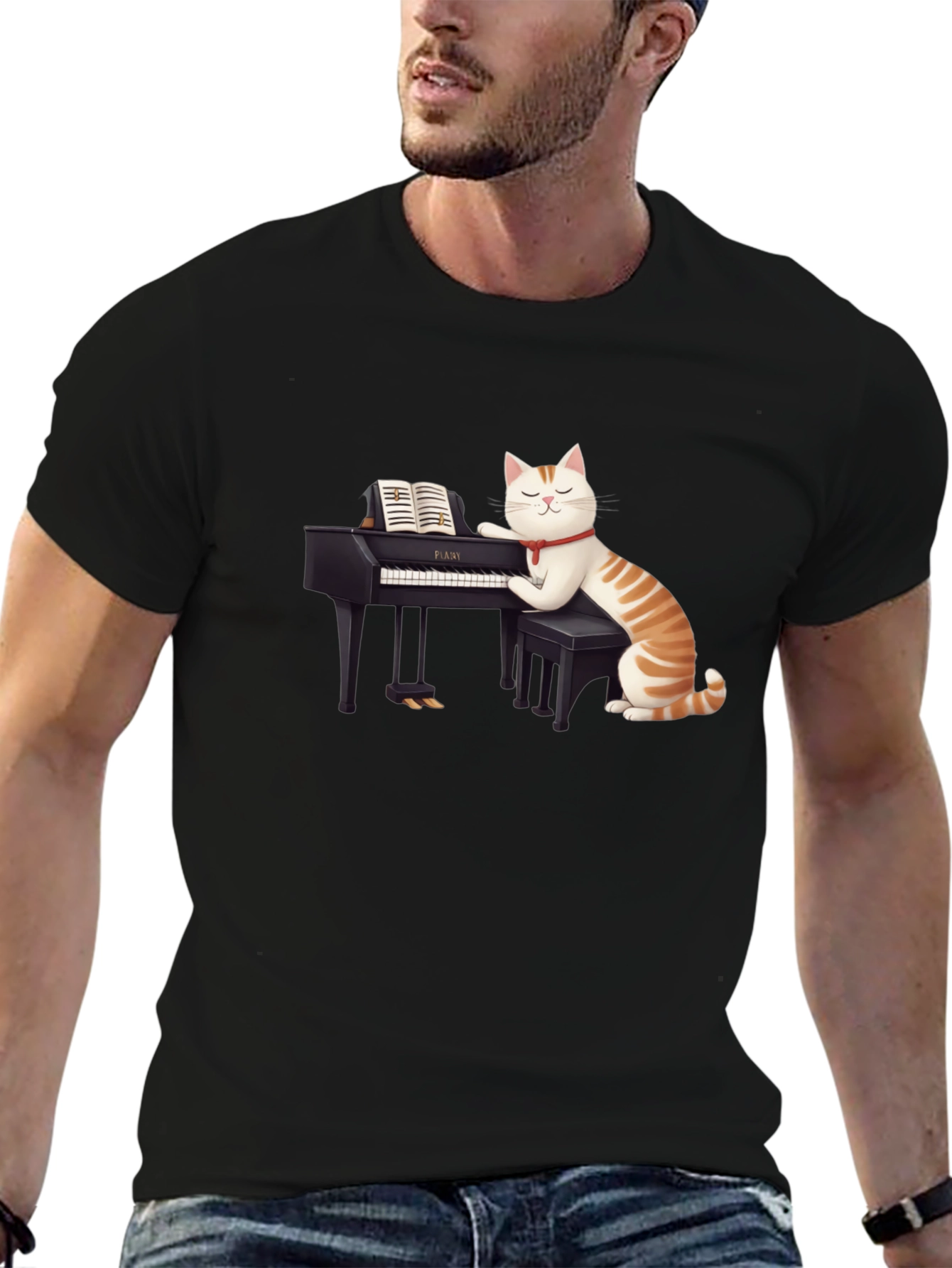 Cat Playing Piano T-Shirt - Unique Graphic Tee