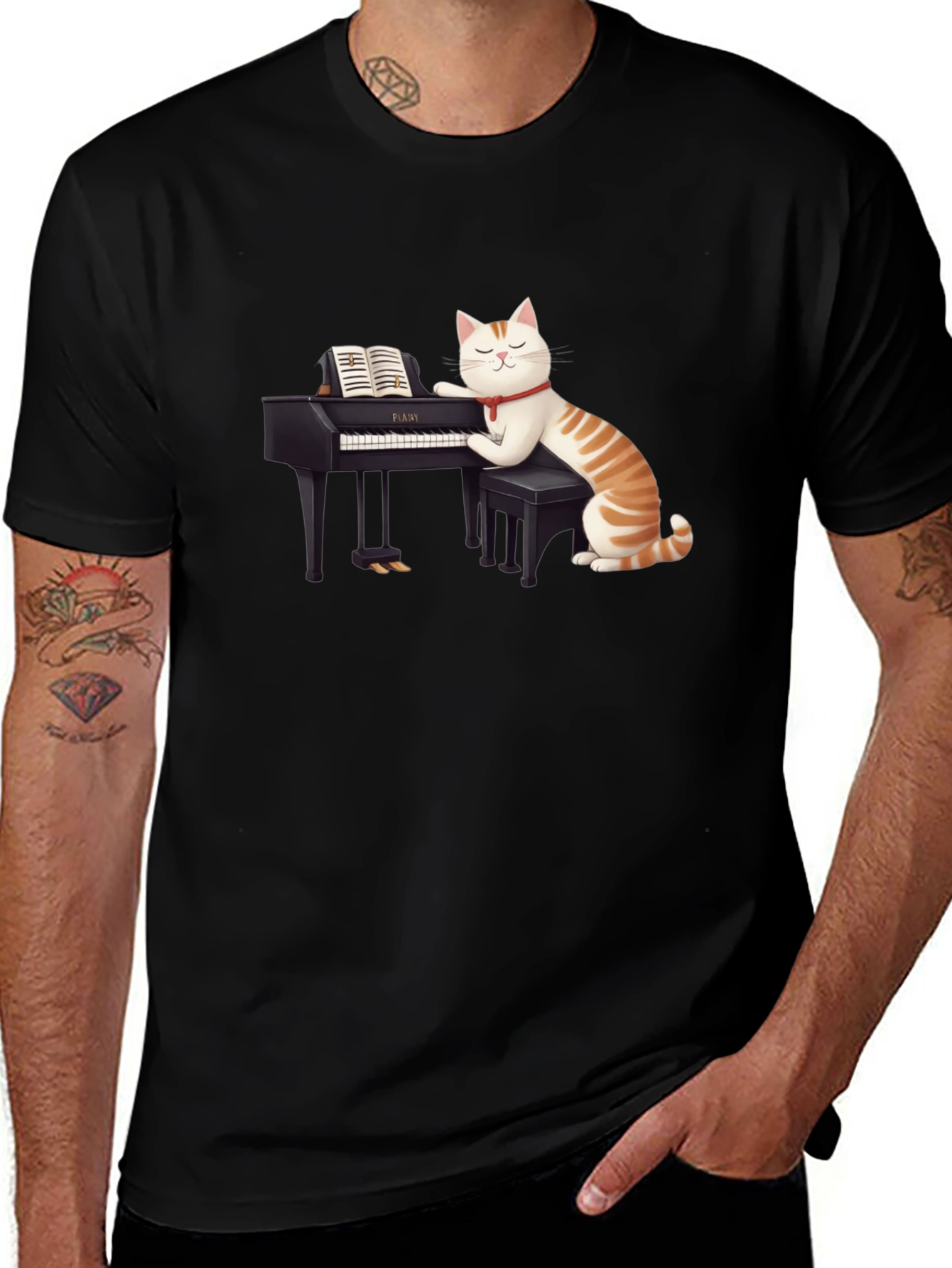 Cat Playing Piano T-Shirt - Unique Graphic Tee