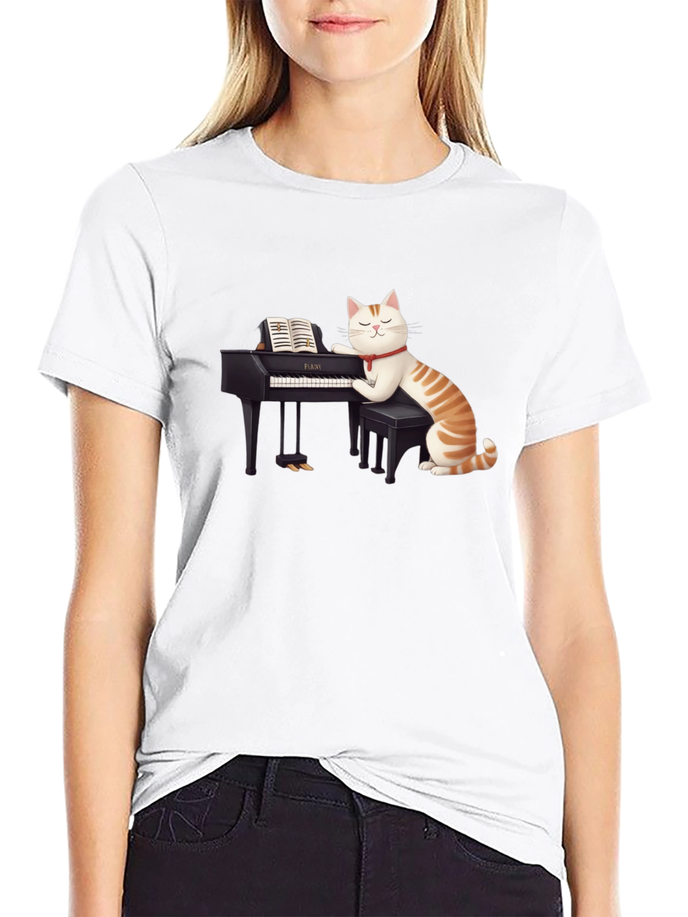 Cat Playing Piano T-Shirt - Unique Graphic Tee