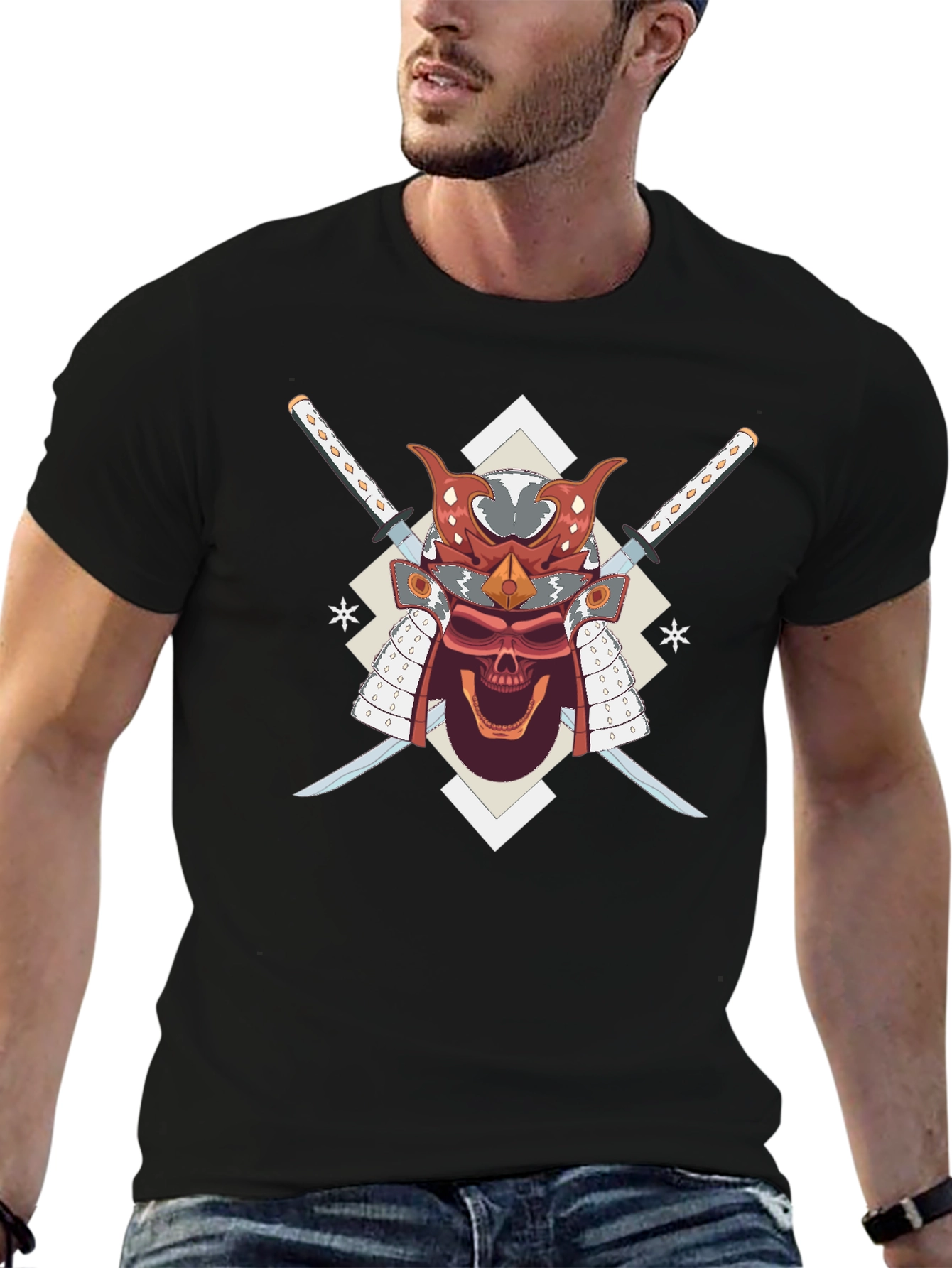 Samurai Skull Graphic Tee - Cool Graphic T-Shirt