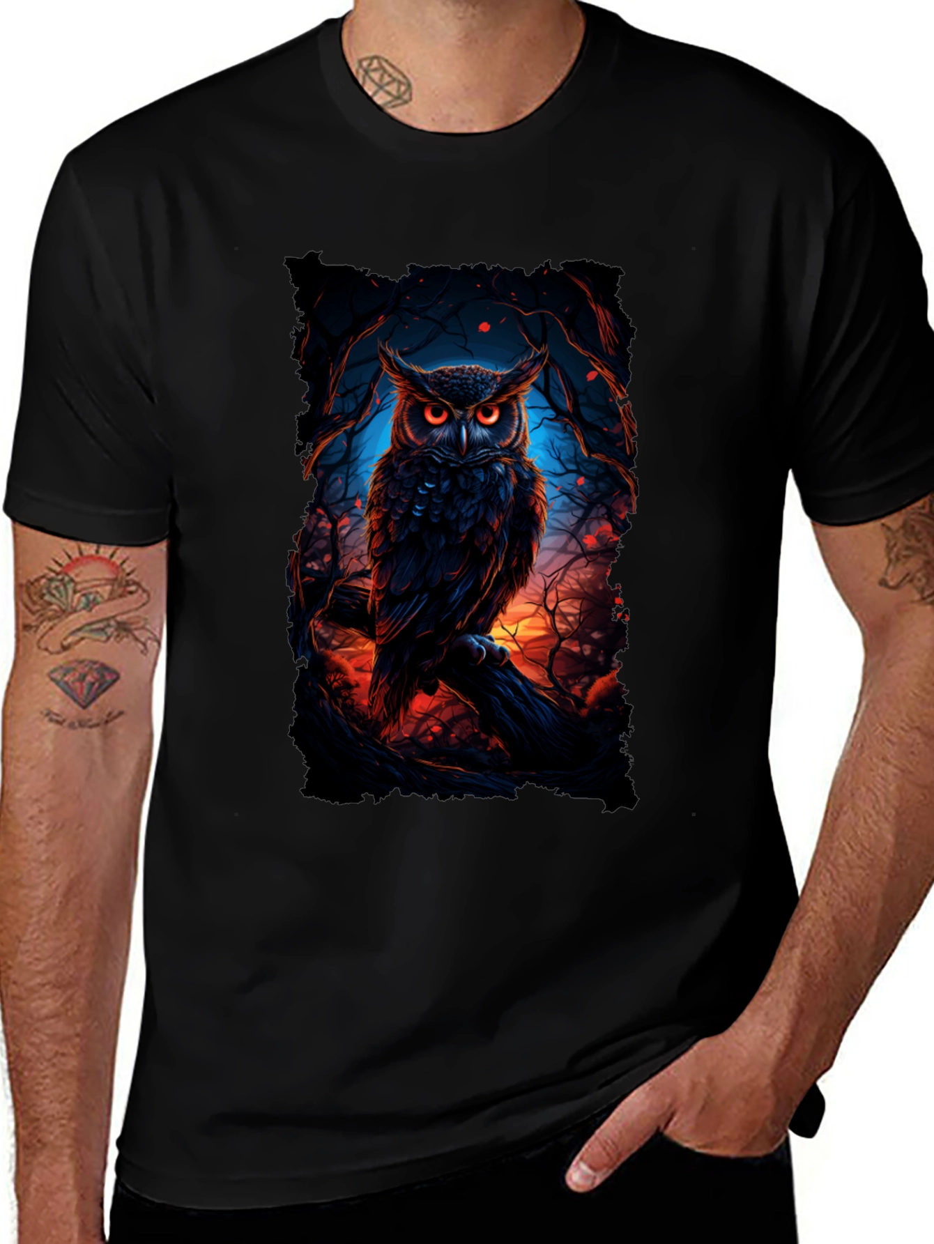 Owl Graphic Black T-Shirt for Men