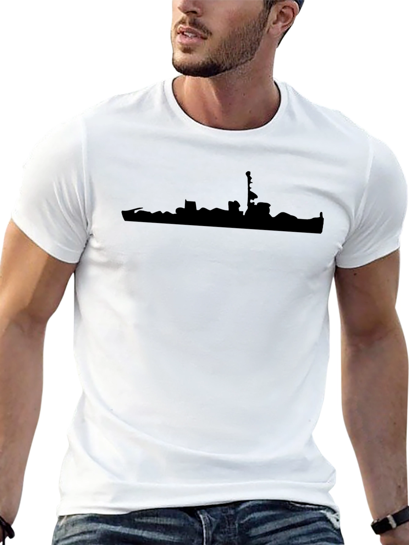 Black Silhouette Skyline Crew Neck T-Shirt