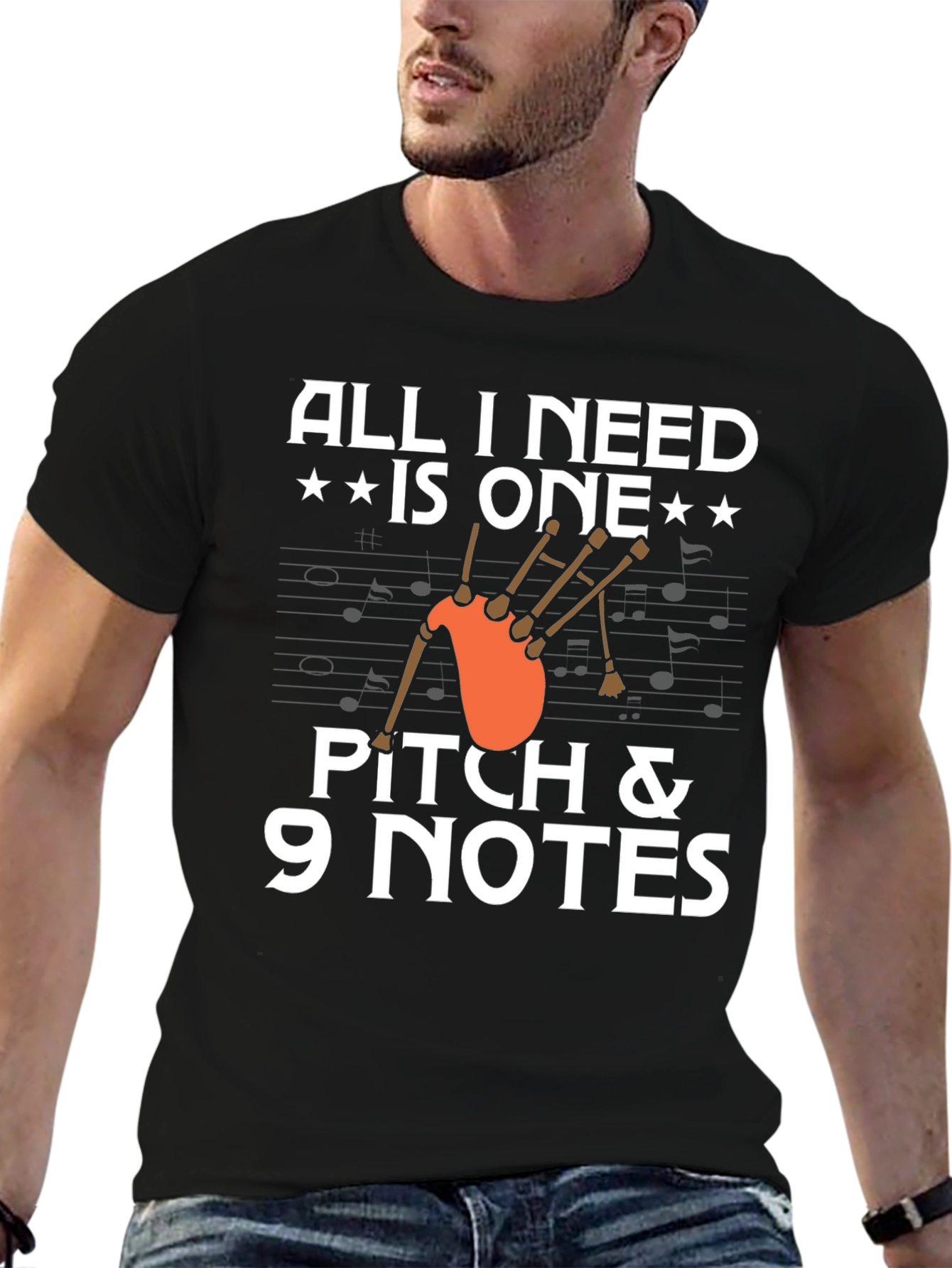 Bagpipe Music T-Shirt - Pitch & 9 Notes