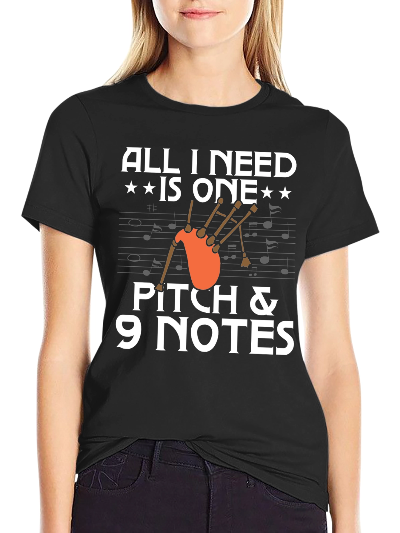 Bagpipe Music T-Shirt - Pitch & 9 Notes