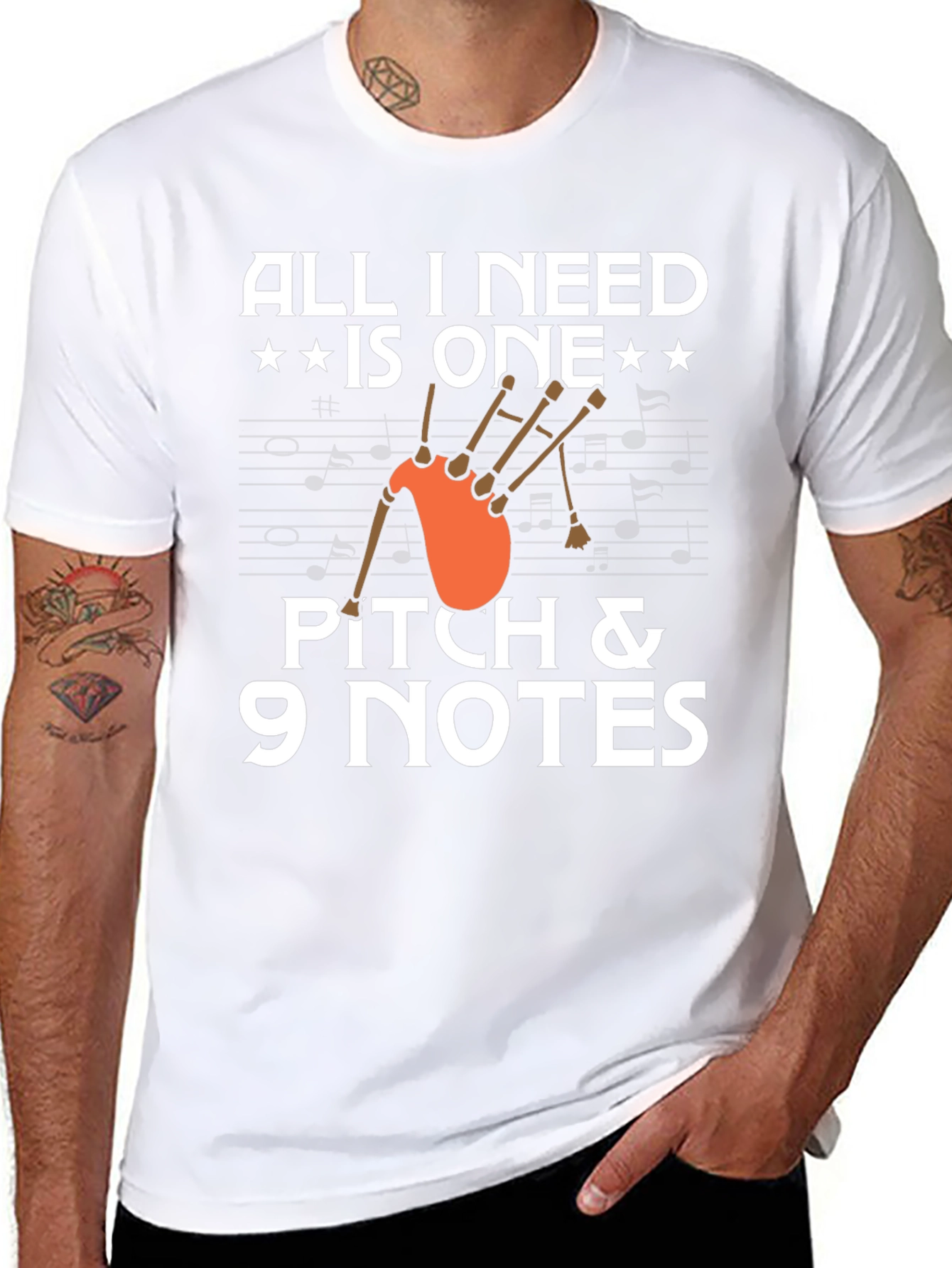 Bagpipe Music T-Shirt - Pitch & 9 Notes