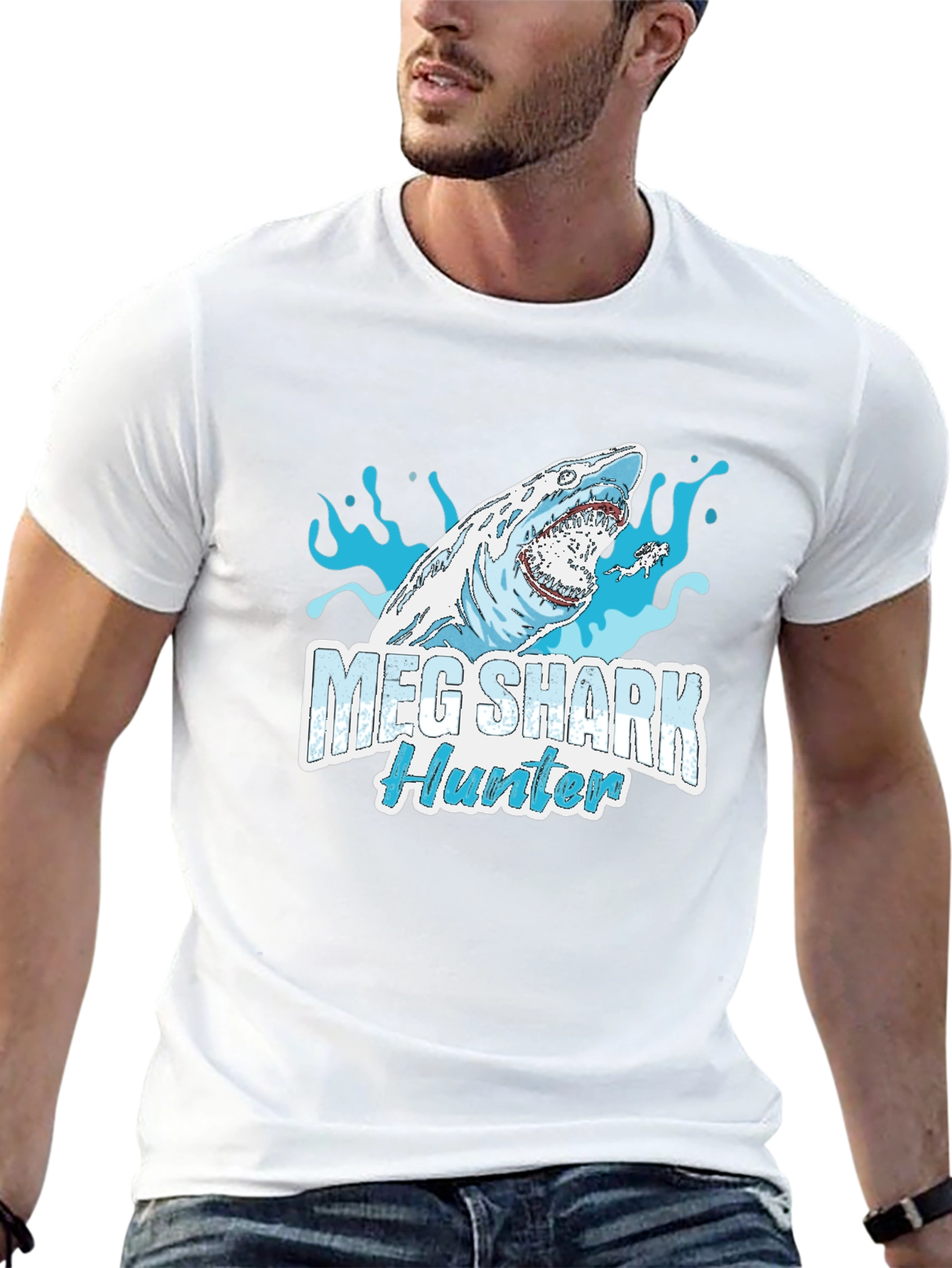 Meg Shark Hunter Graphic Tee - Cool Shark Design