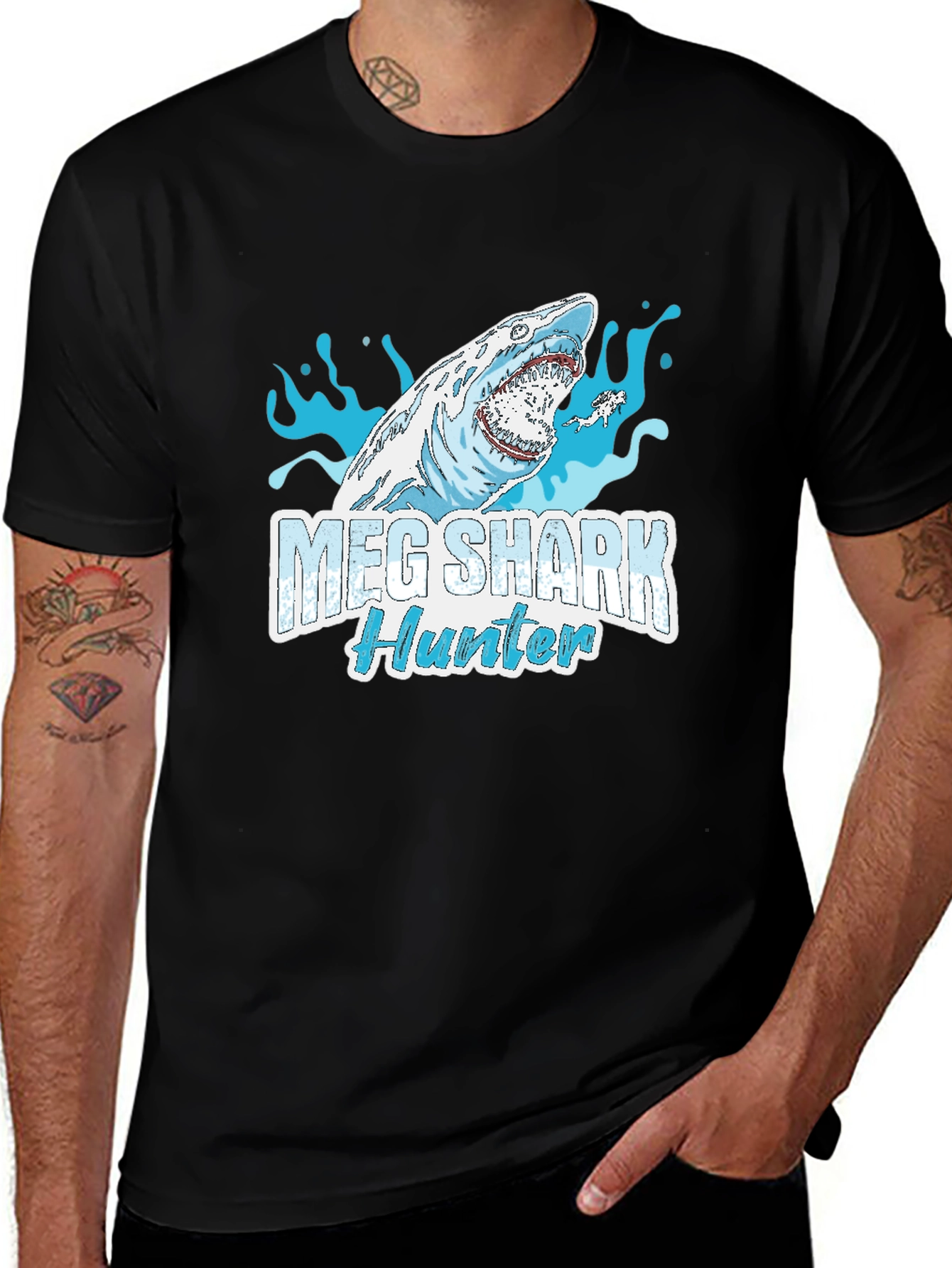 Meg Shark Hunter Graphic Tee - Cool Shark Design