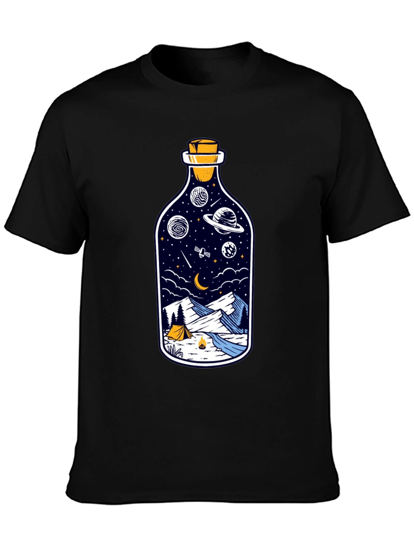 Space & Campfire T-Shirt - Unique Bottle Design
