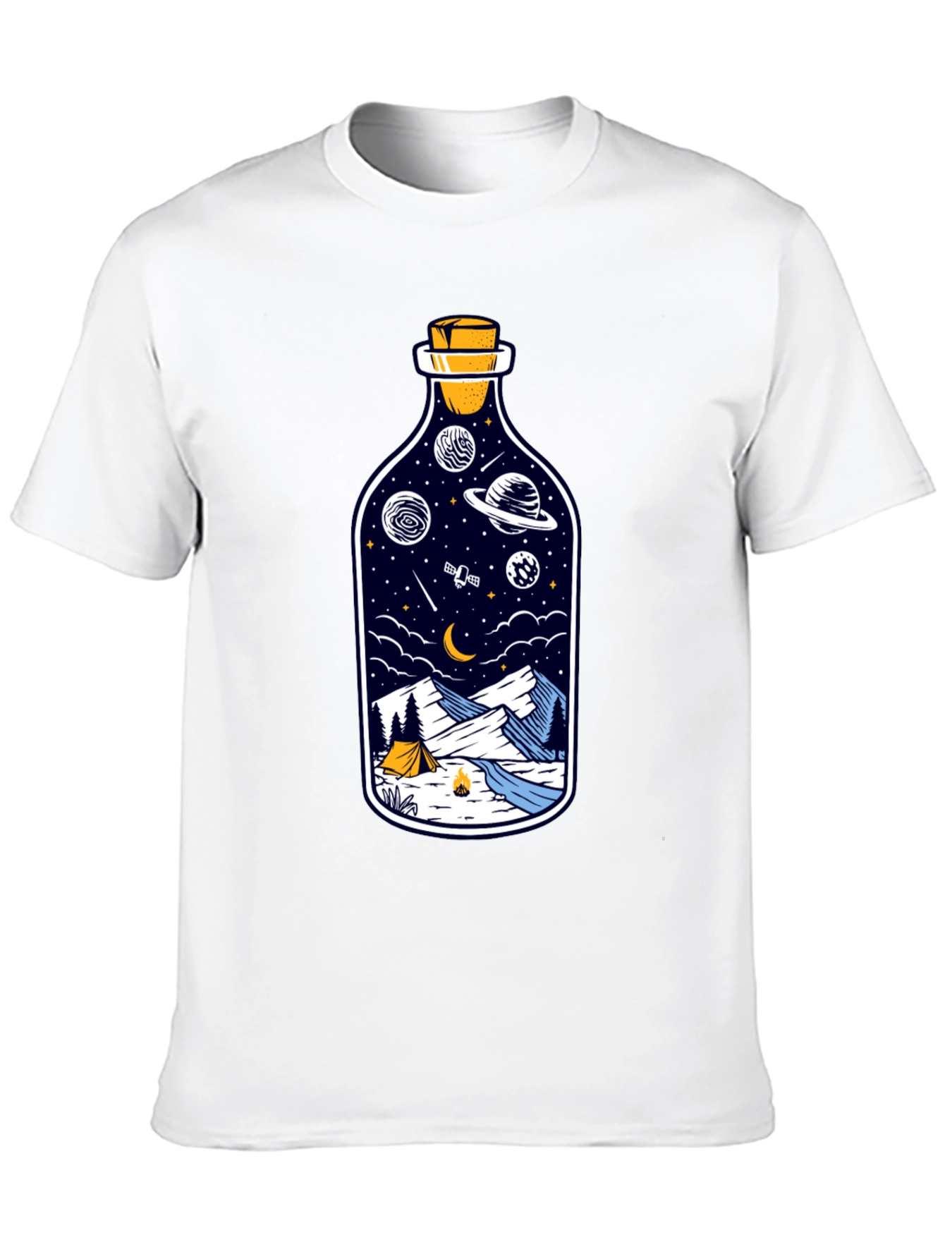 Space & Campfire T-Shirt - Unique Bottle Design