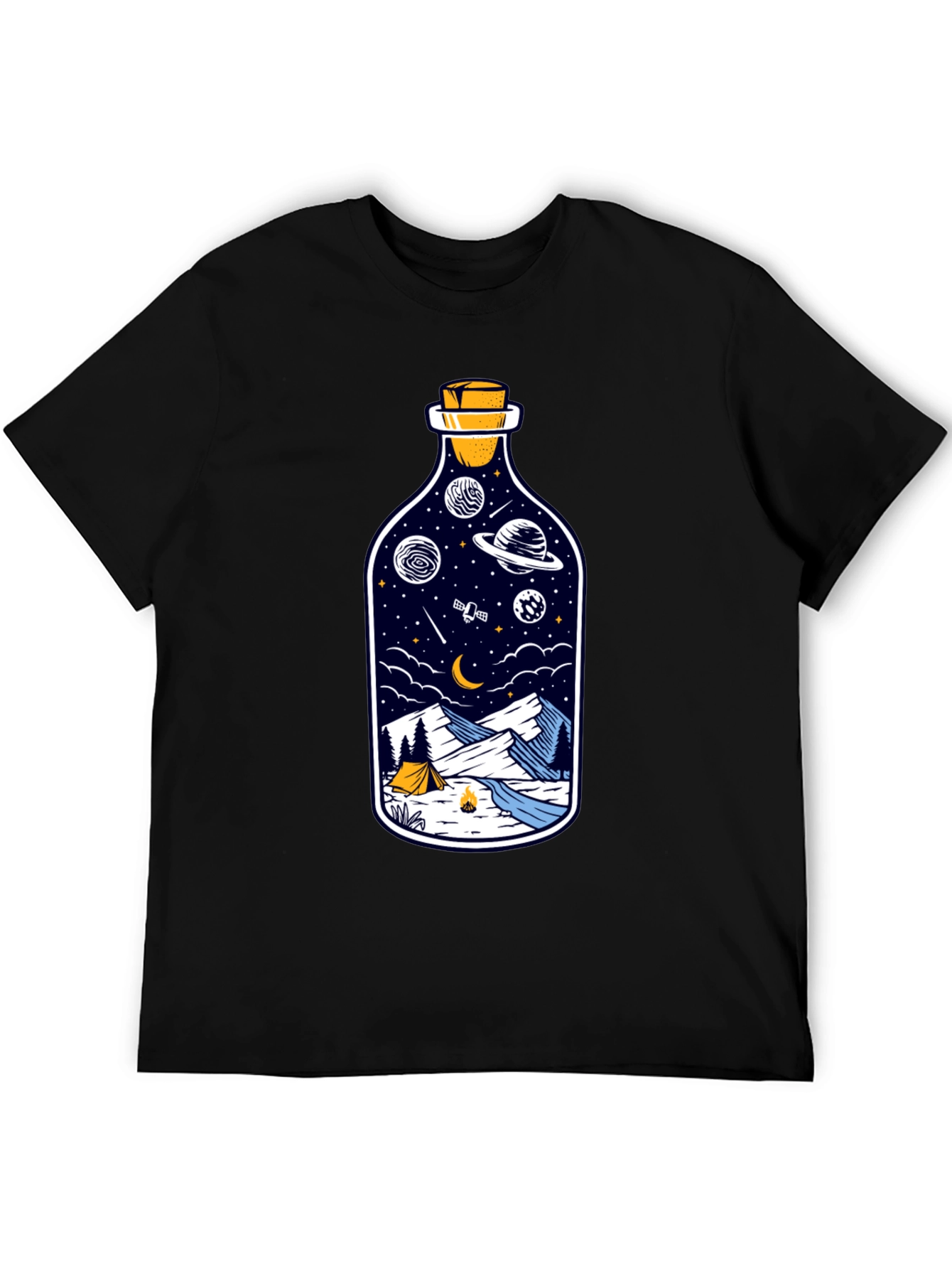 Space & Campfire T-Shirt - Unique Bottle Design