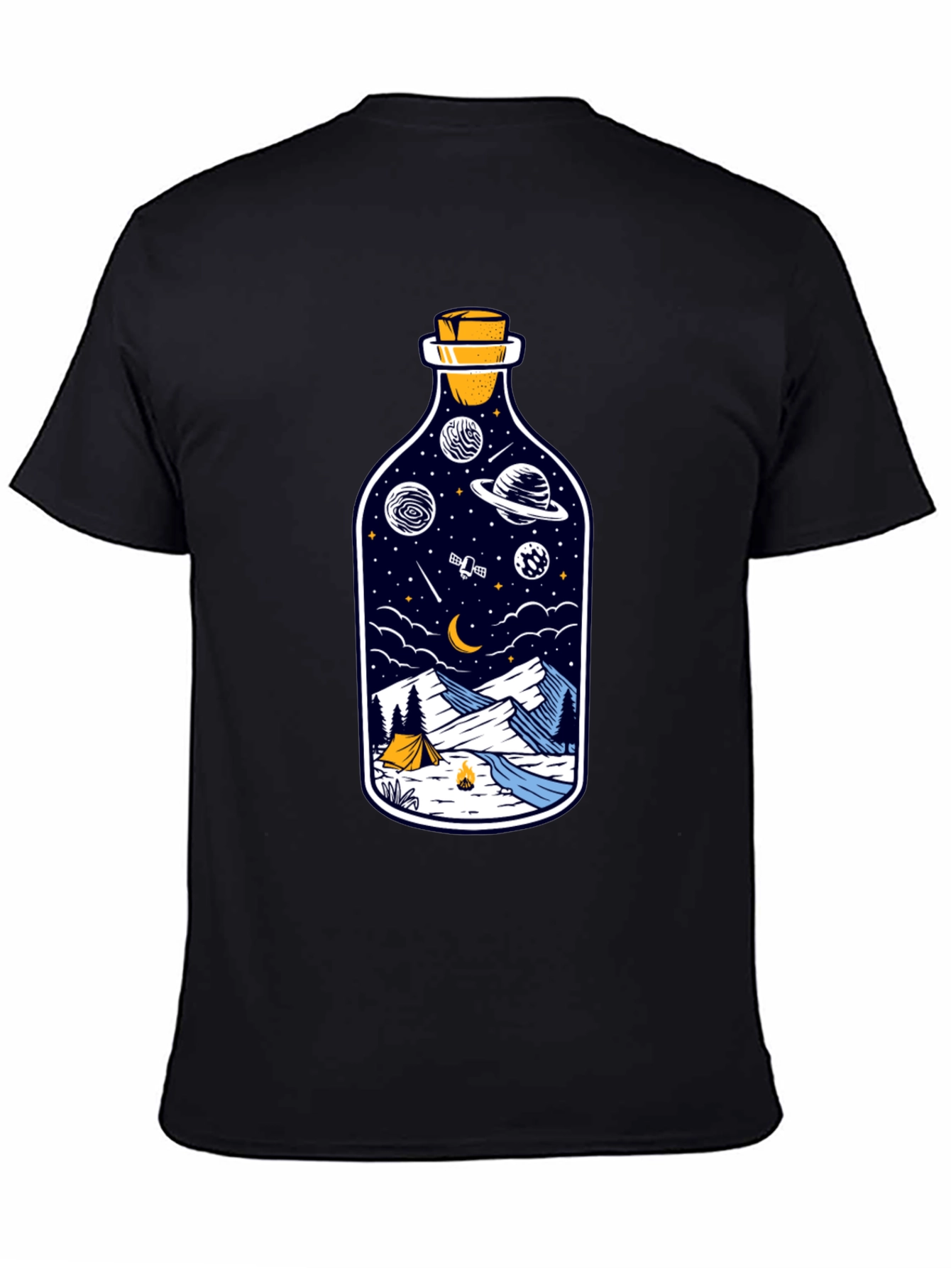 Space & Campfire T-Shirt - Unique Bottle Design
