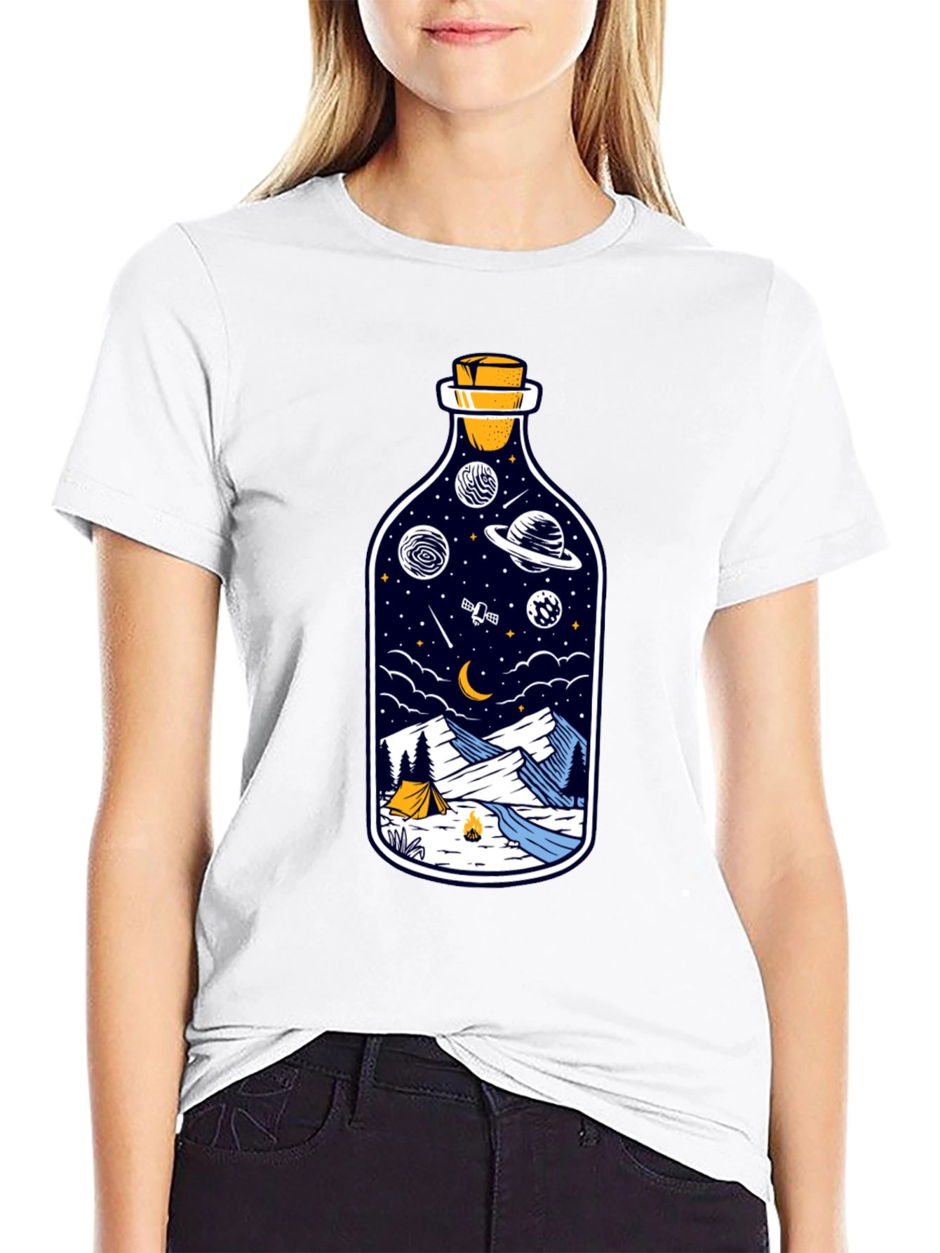 Space & Campfire T-Shirt - Unique Bottle Design