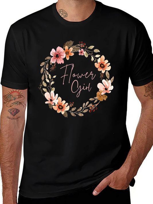 Flower Girl Floral Wreath Graphic Tee - Soft & Stylish