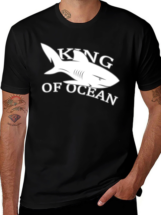 King of the Ocean Shark Graphic Tee - Black Cotton T-Shirt