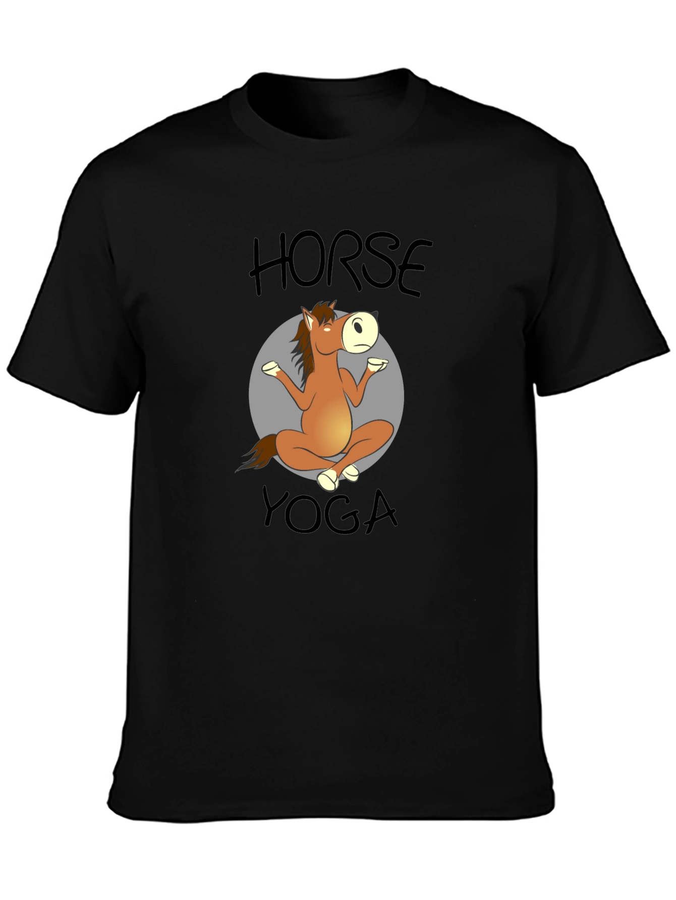 Horse Yoga Cartoon Black T-Shirt