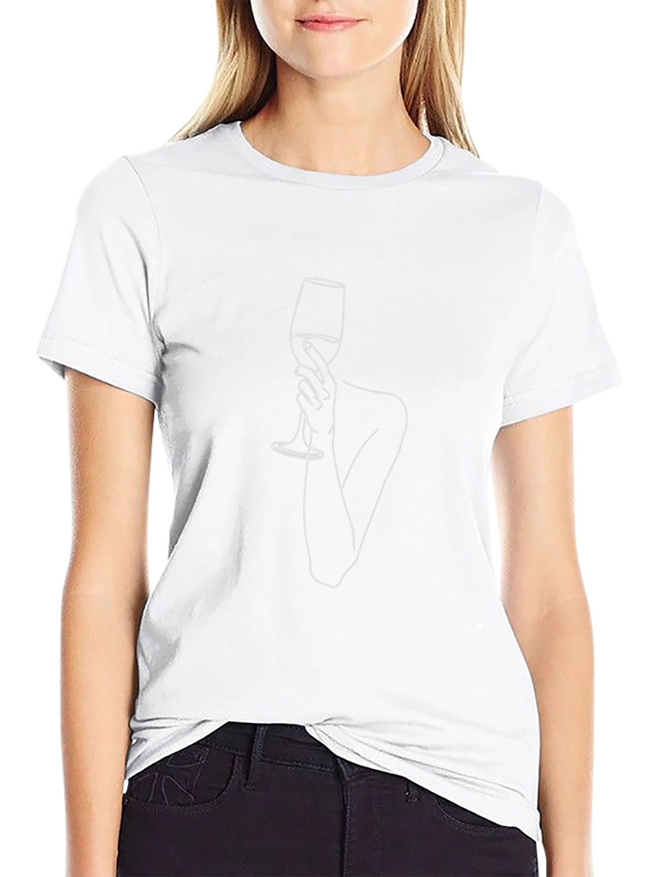 Minimalist Wine Glass Graphic Tee - Black