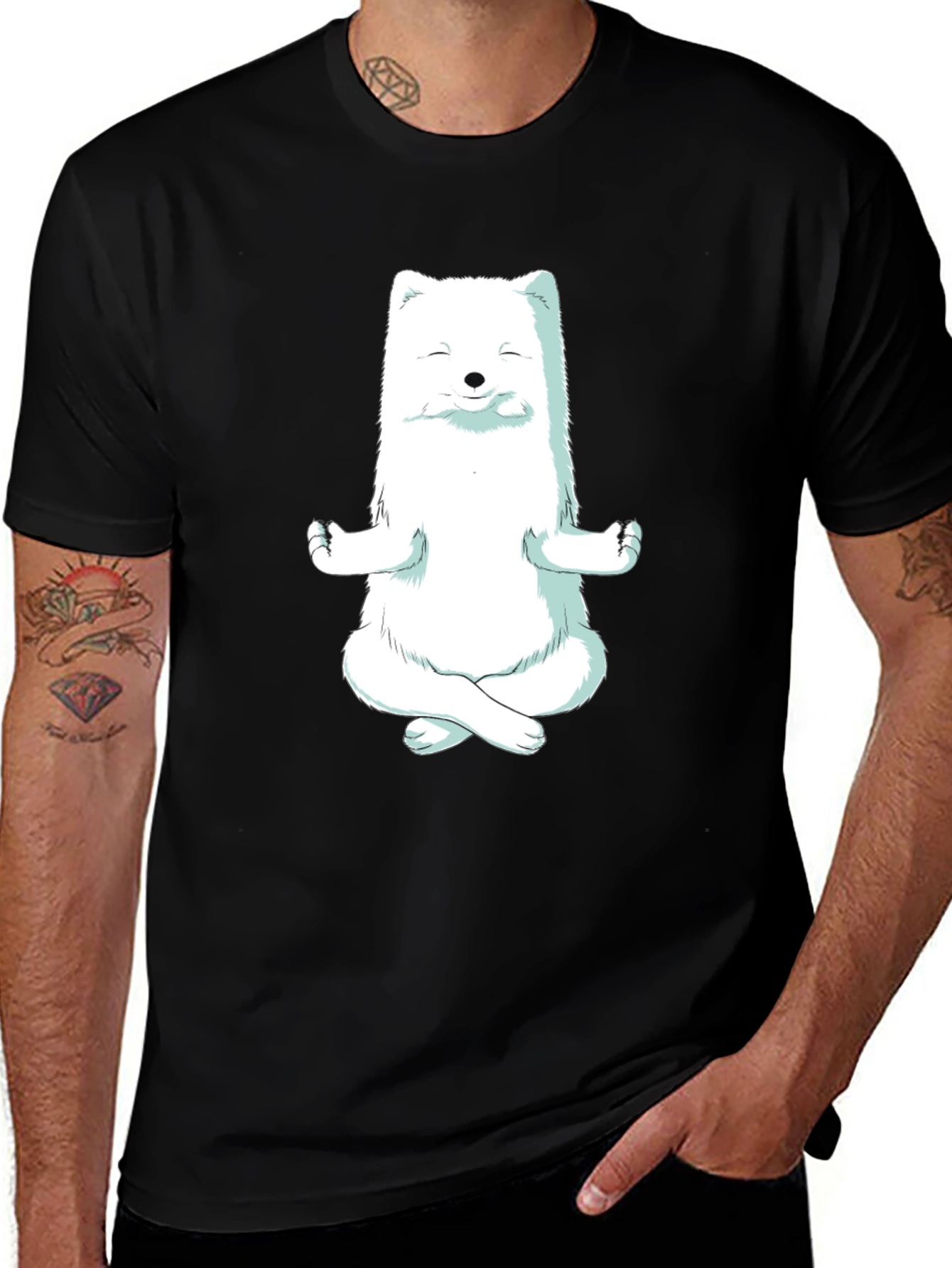 Zen Fox Black T-Shirt - Meditating Animal Graphic Tee