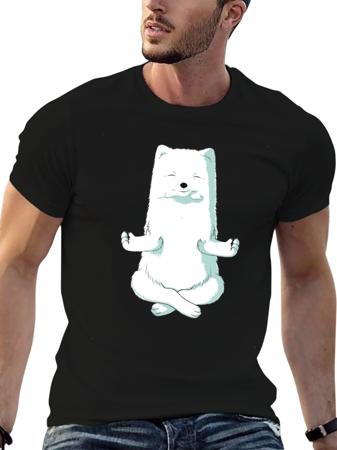 Zen Fox Black T-Shirt - Meditating Animal Graphic Tee