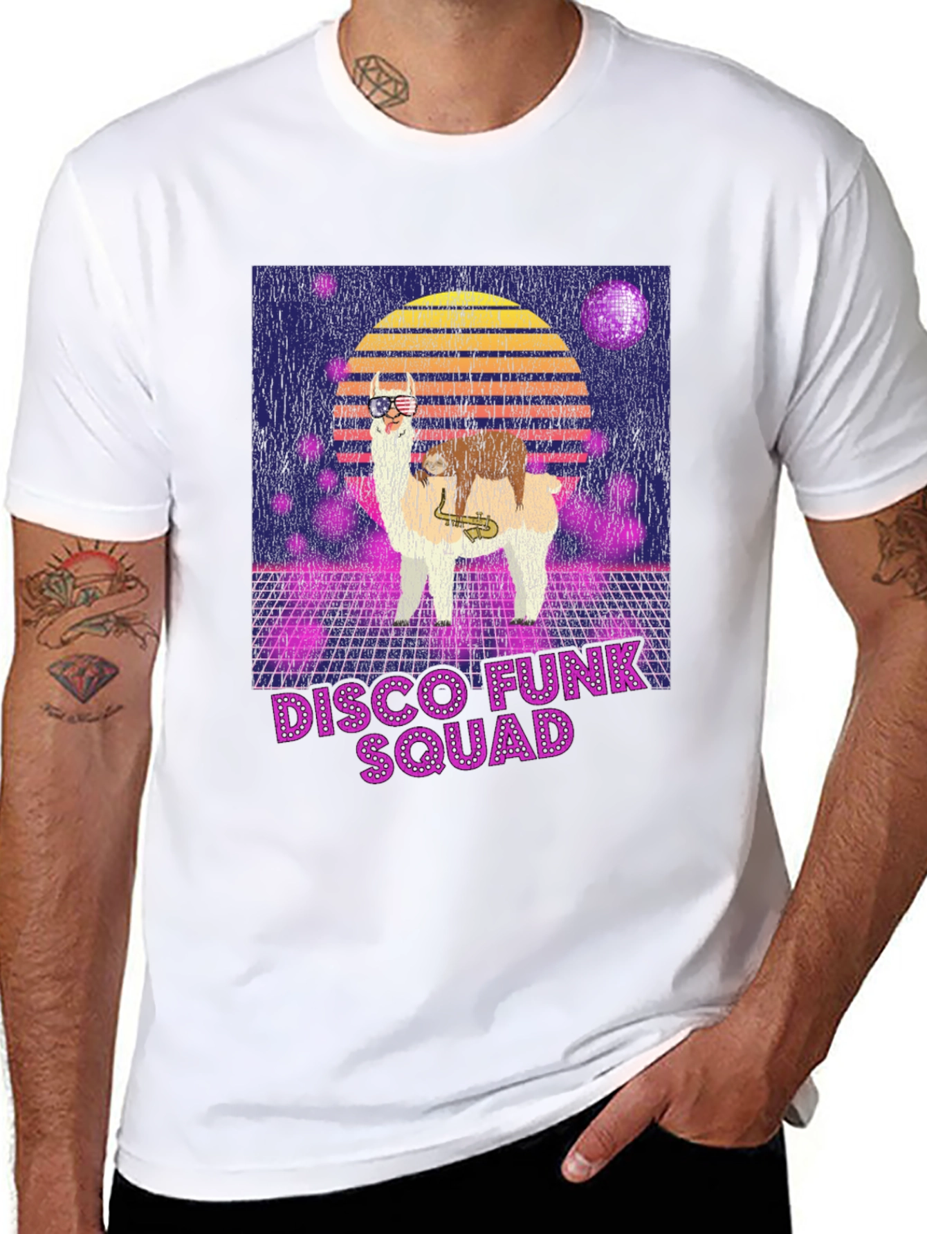 Disco Funk Squad T-Shirt - Retro Llama Design