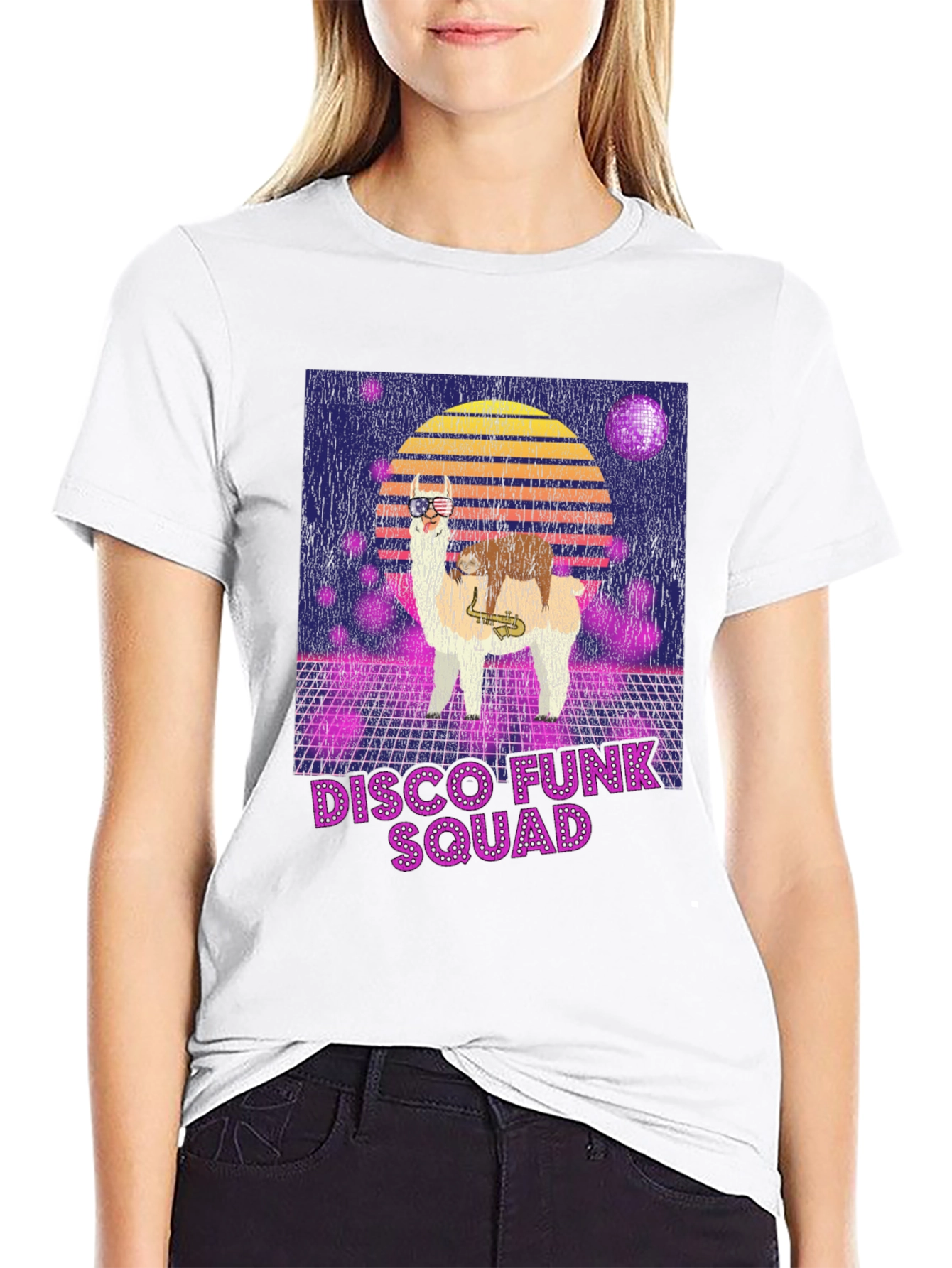 Disco Funk Squad T-Shirt - Retro Llama Design