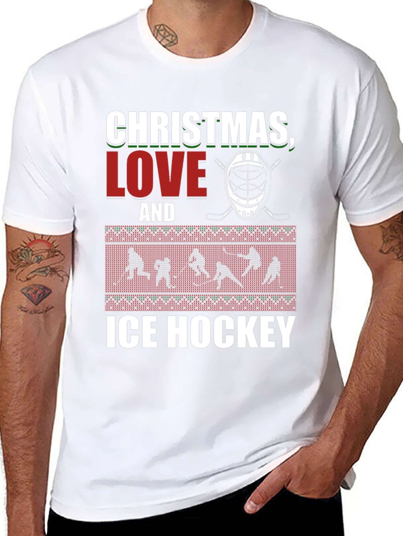 Christmas Love and Ice Hockey Graphic T-Shirt