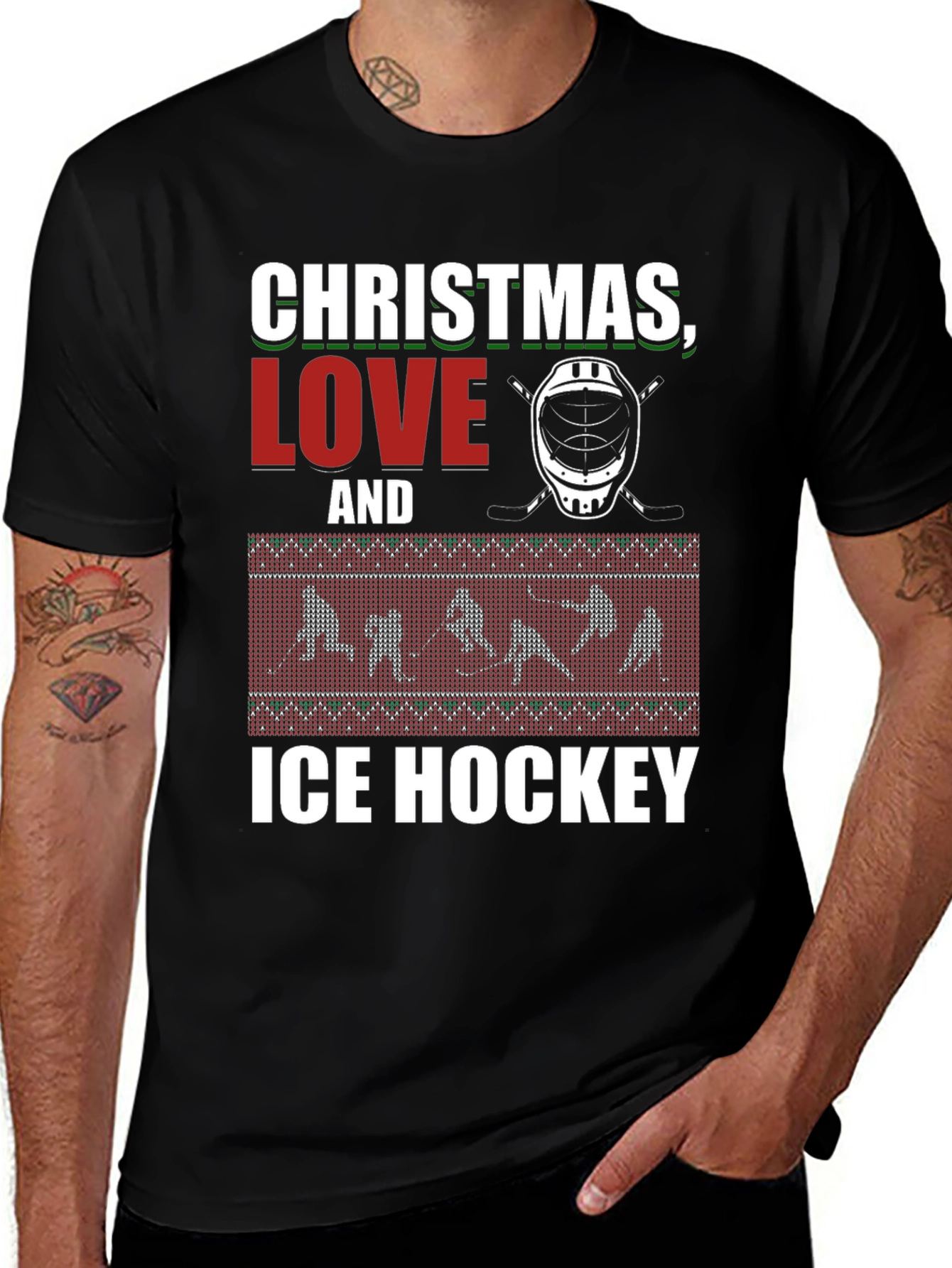 Christmas Love and Ice Hockey Graphic T-Shirt