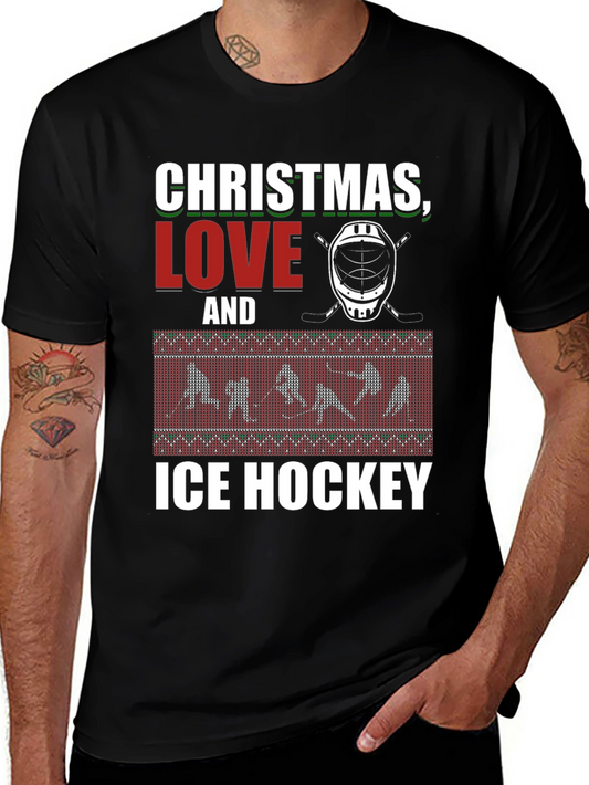 Christmas Love and Ice Hockey Graphic T-Shirt