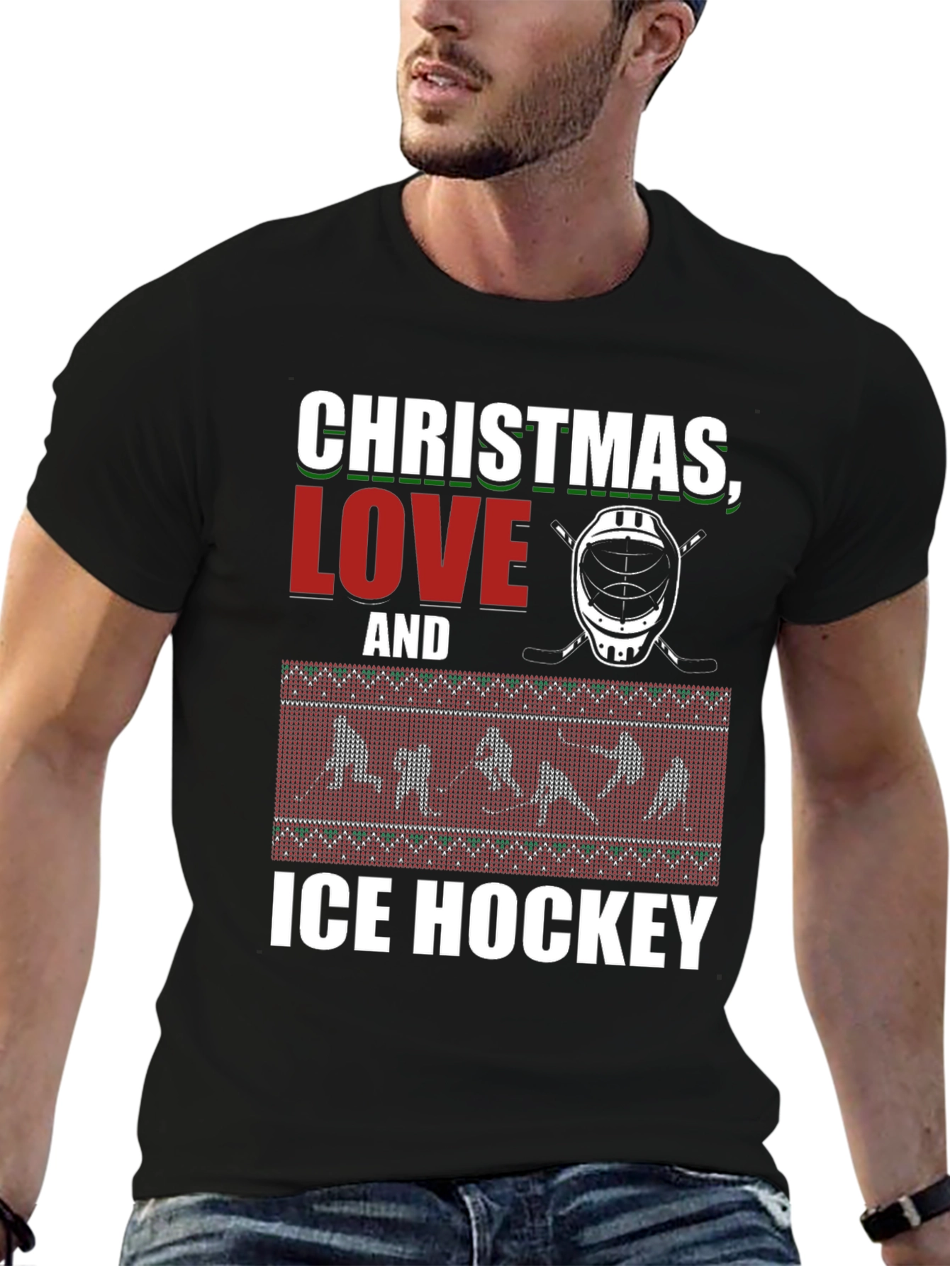 Christmas Love and Ice Hockey Graphic T-Shirt