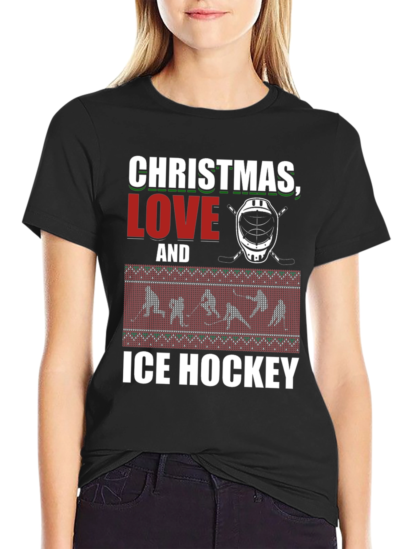Christmas Love and Ice Hockey Graphic T-Shirt