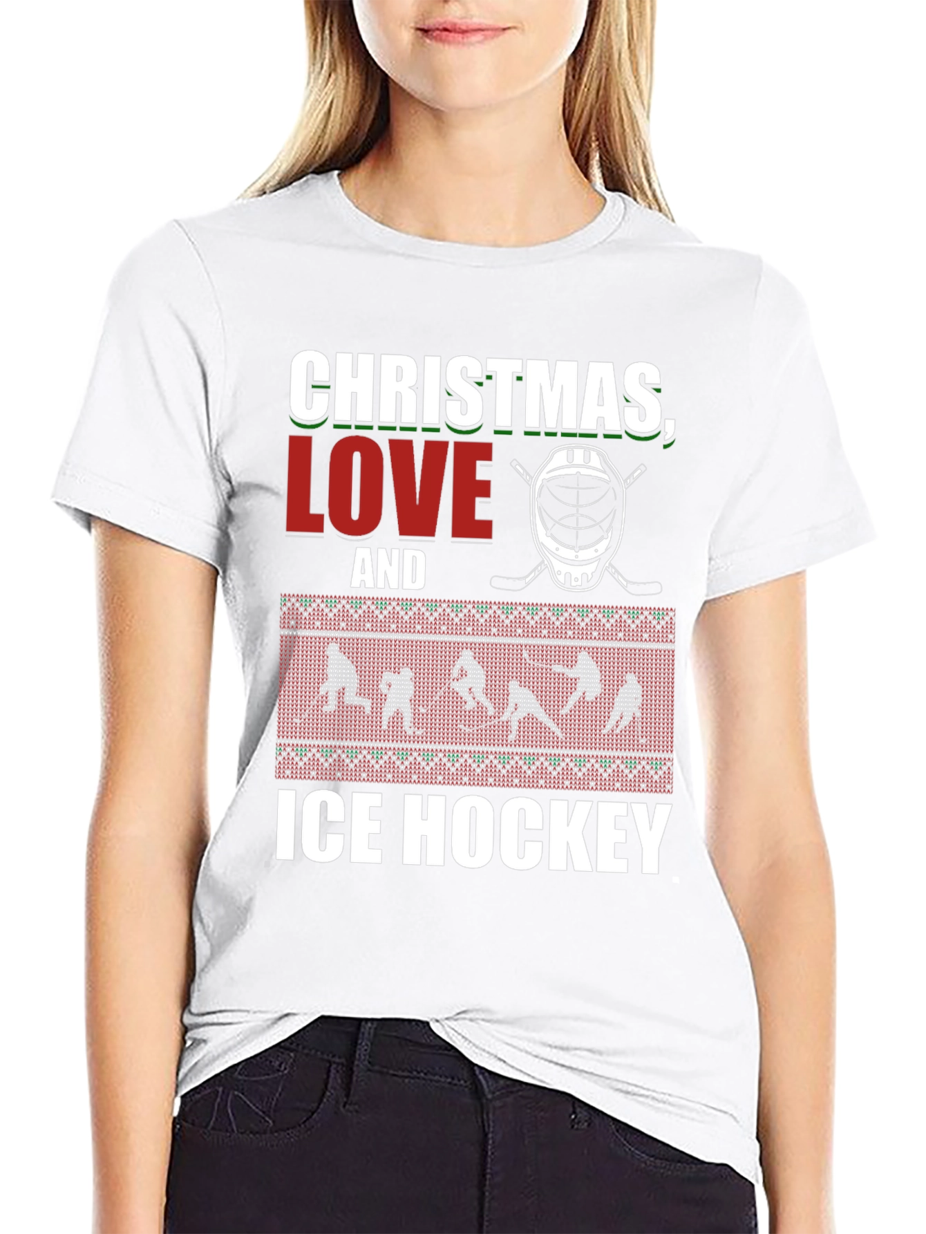 Christmas Love and Ice Hockey Graphic T-Shirt