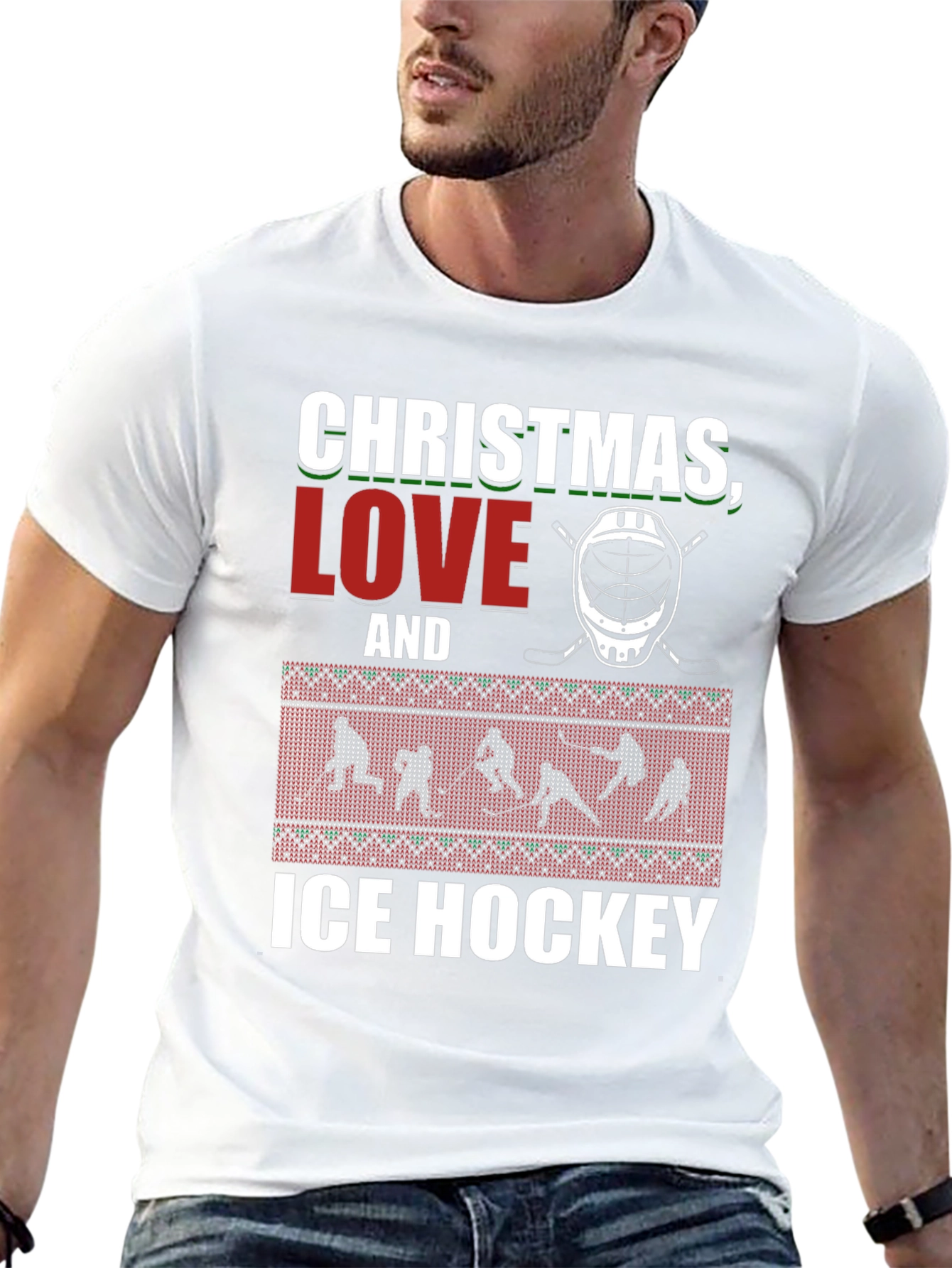 Christmas Love and Ice Hockey Graphic T-Shirt