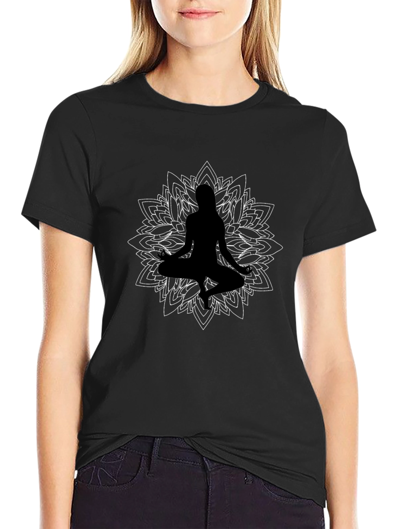 Meditative Mandala Graphic Tee - Black