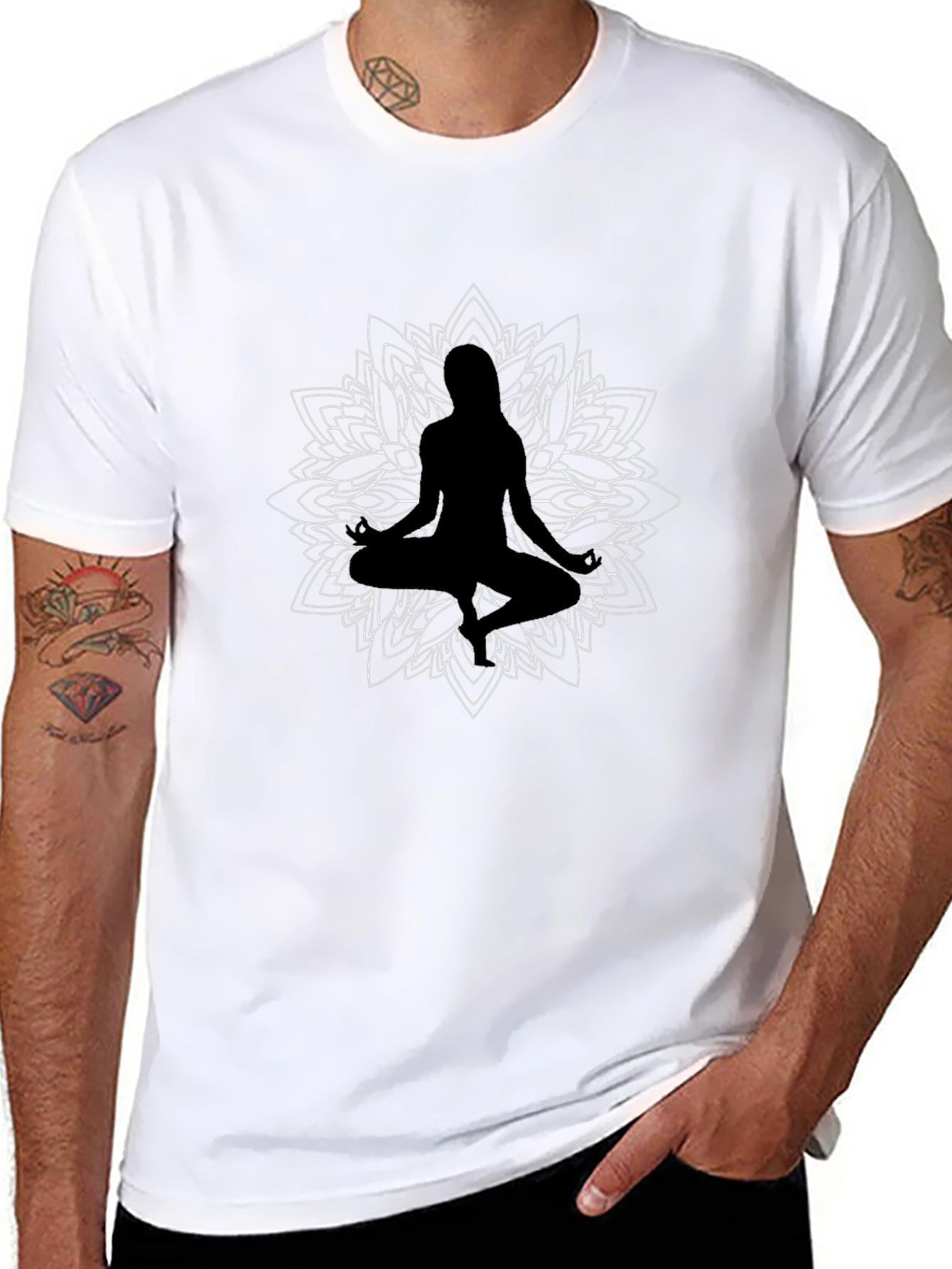 Meditative Mandala Graphic Tee - Black