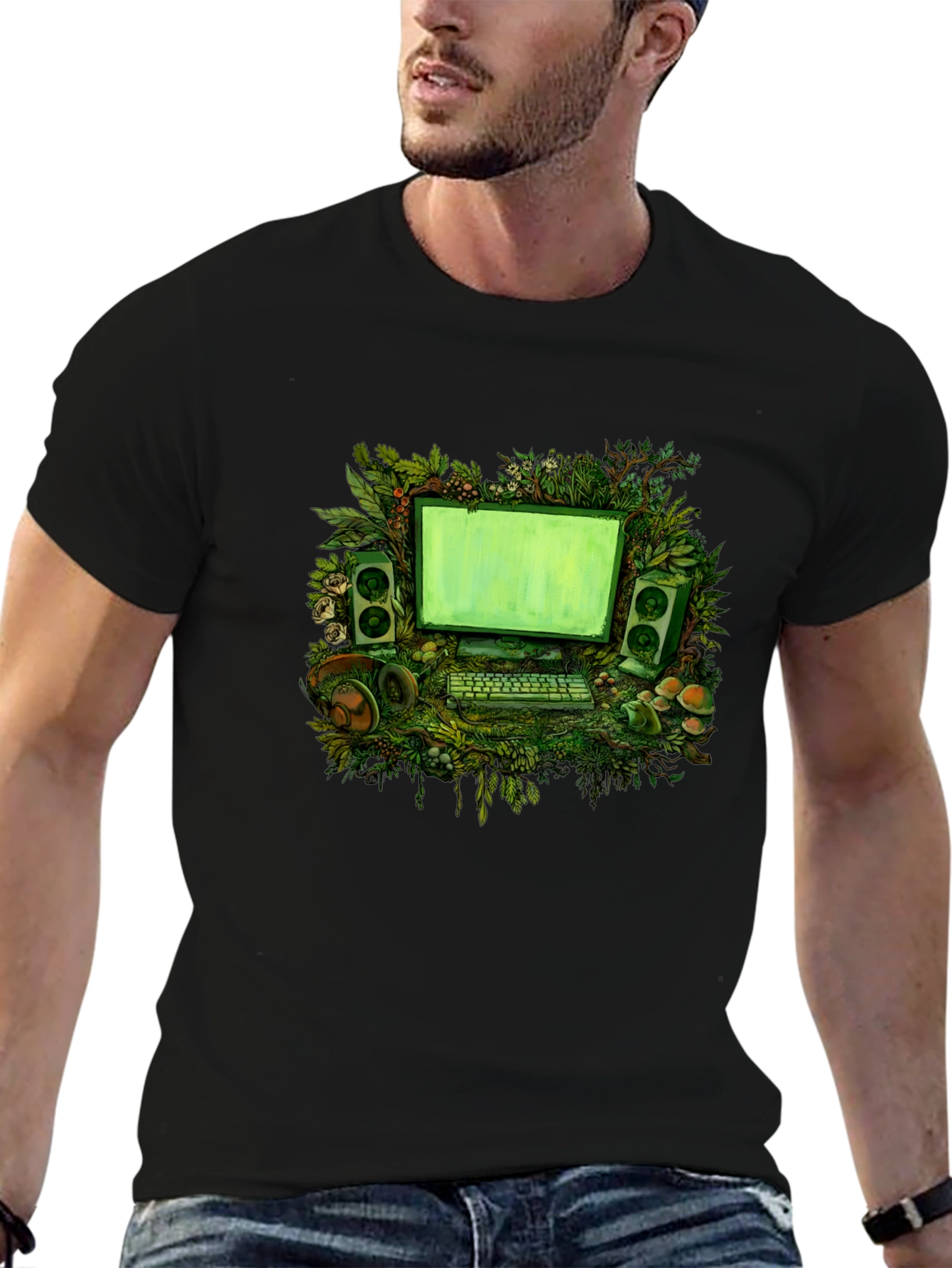 Nature Computer Graphic Tee - Black