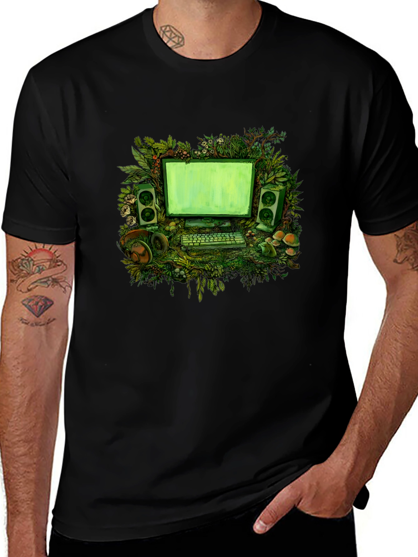 Nature Computer Graphic Tee - Black