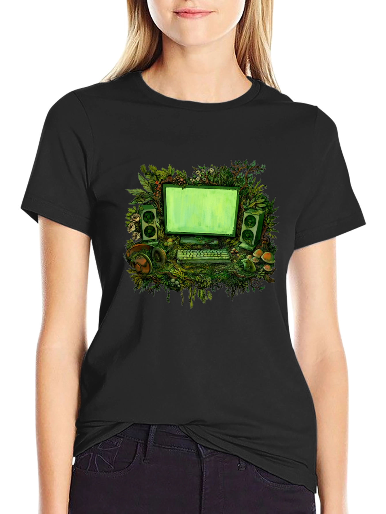 Nature Computer Graphic Tee - Black