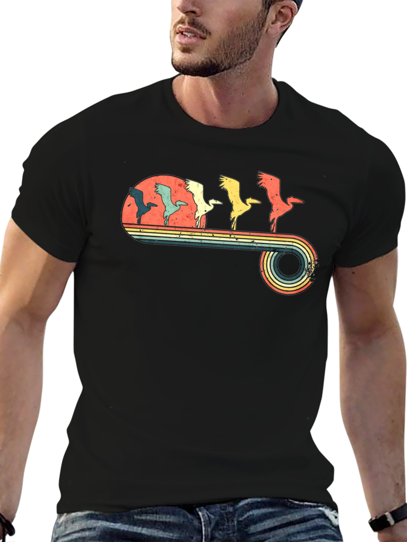 Retro Crane Sunset Graphic Tee