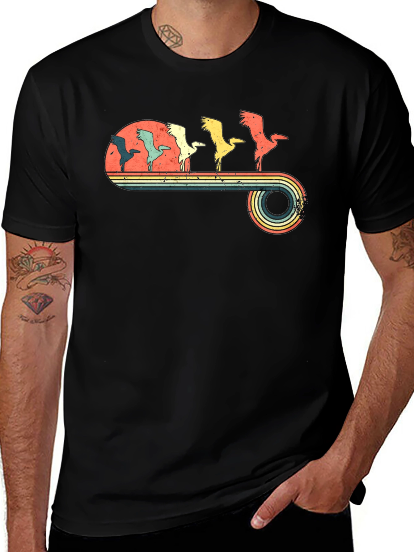Retro Crane Sunset Graphic Tee