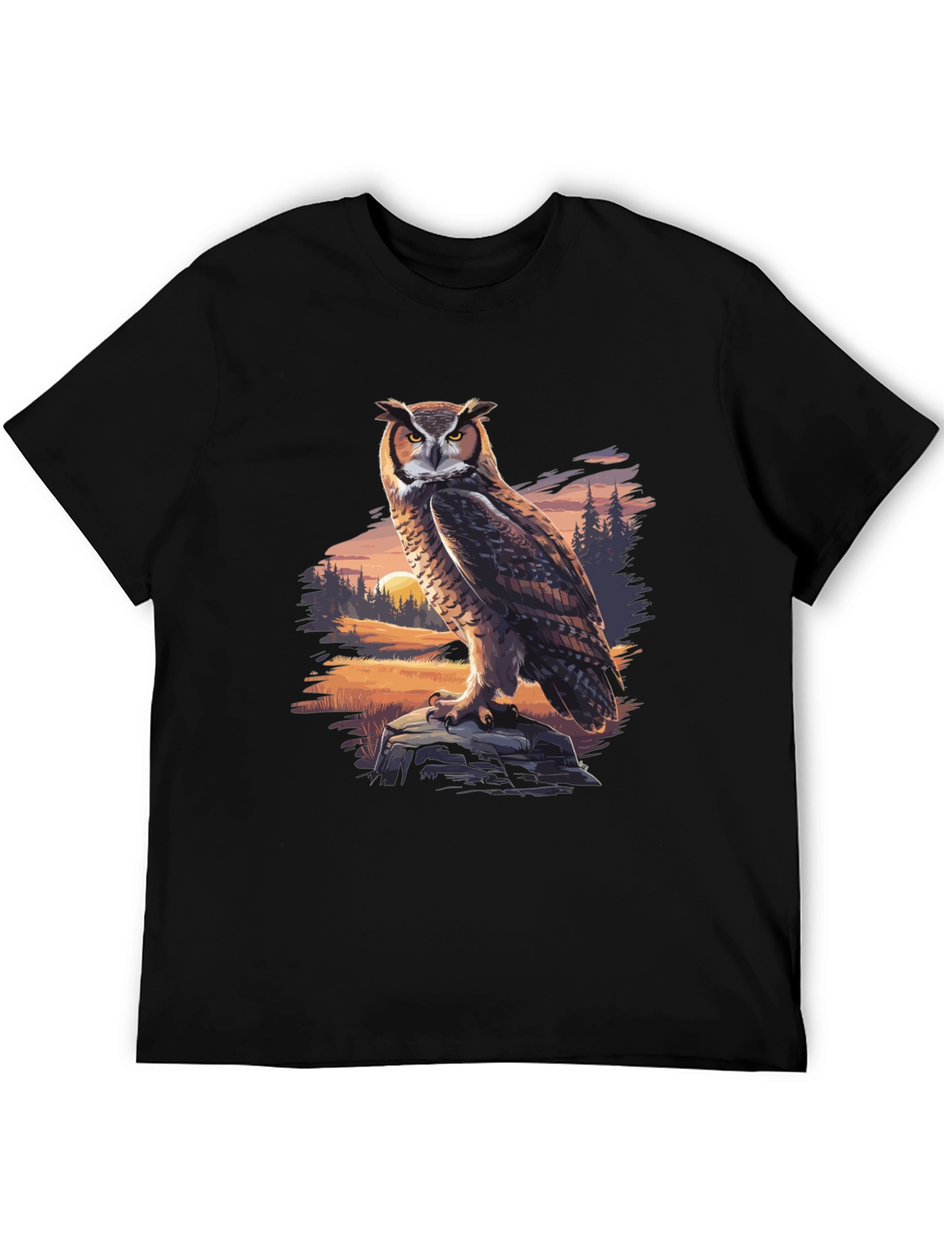 Owl Graphic Tee - Nature Print Black T-Shirt
