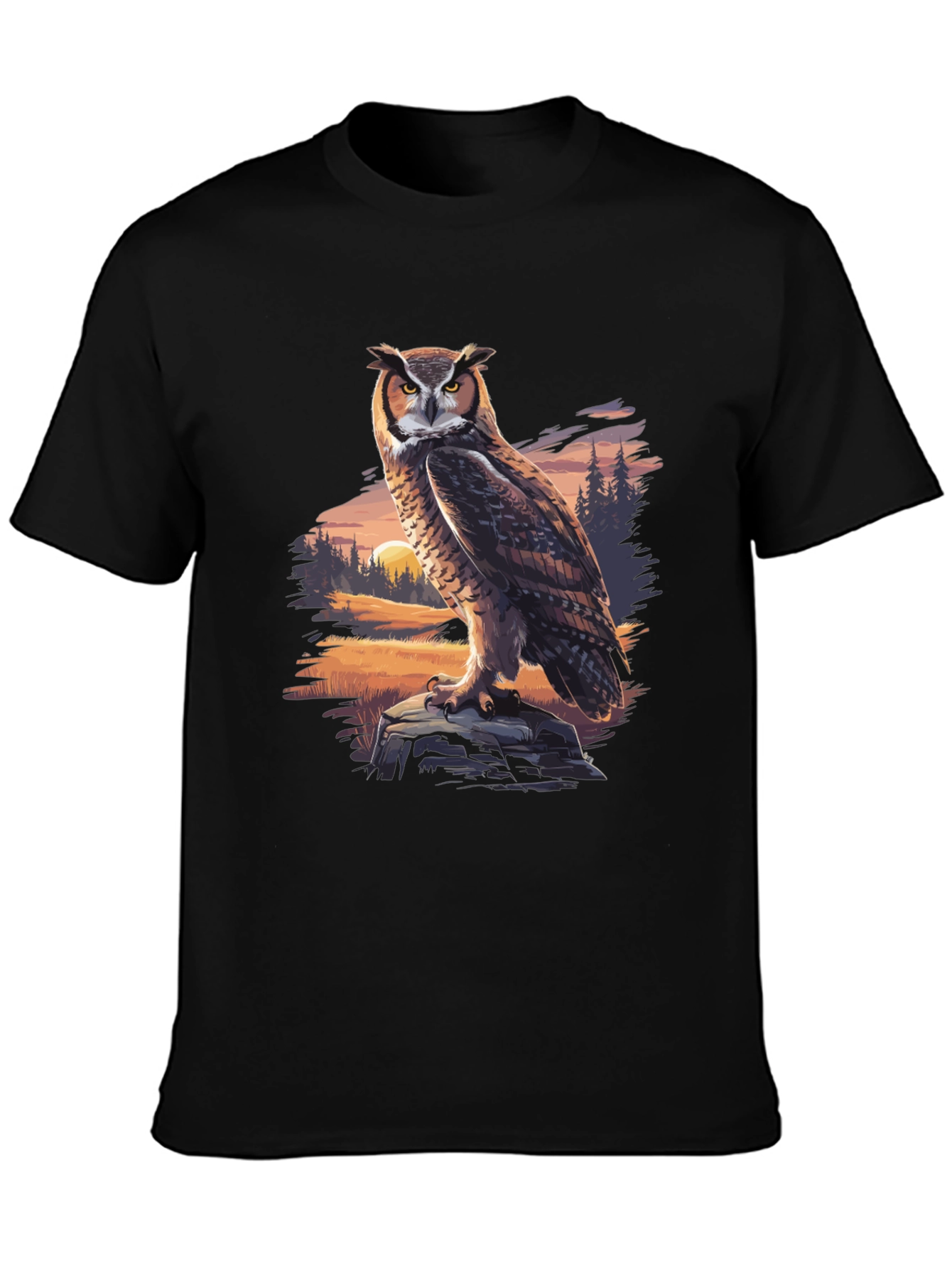 Owl Graphic Tee - Nature Print Black T-Shirt