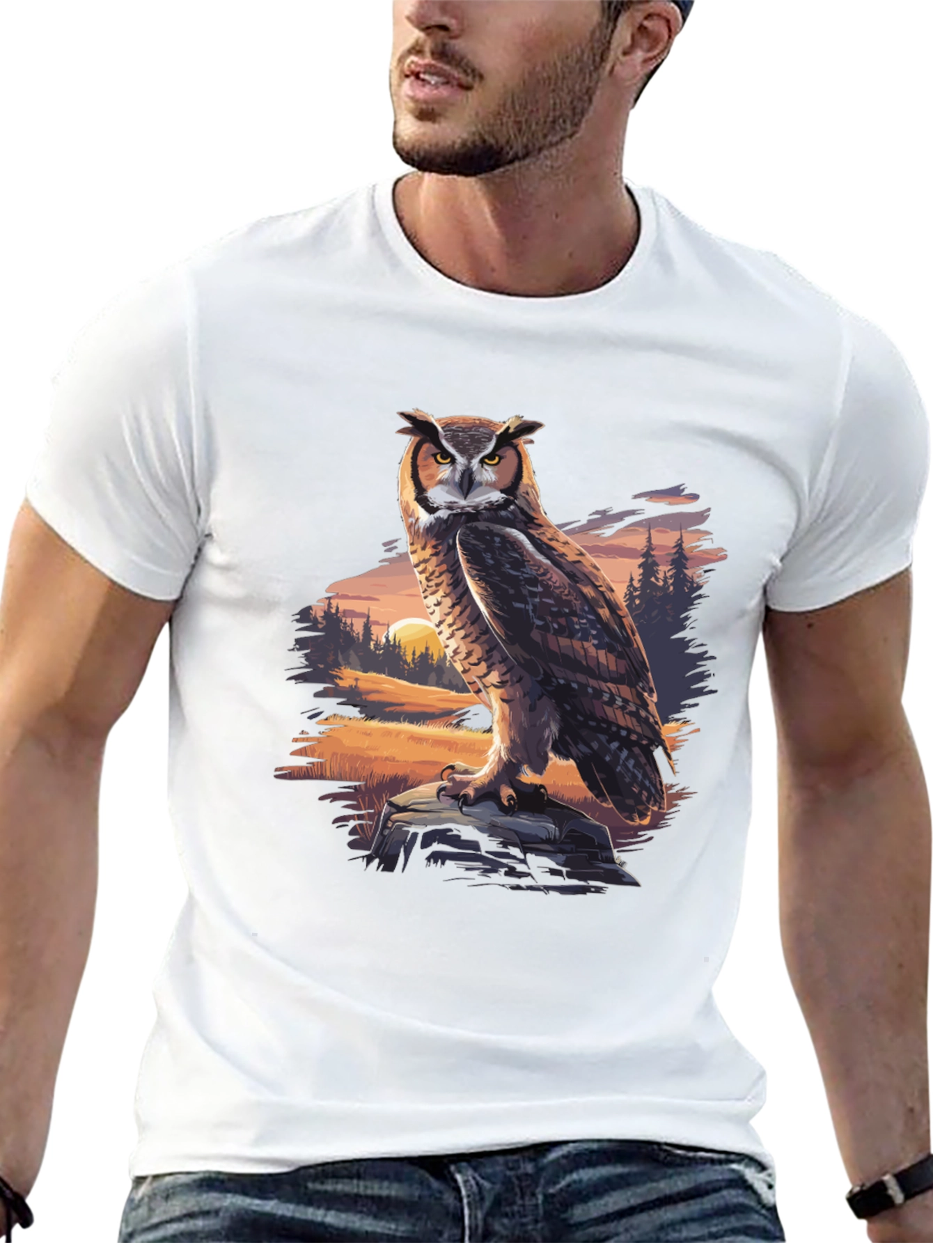 Owl Graphic Tee - Nature Print Black T-Shirt