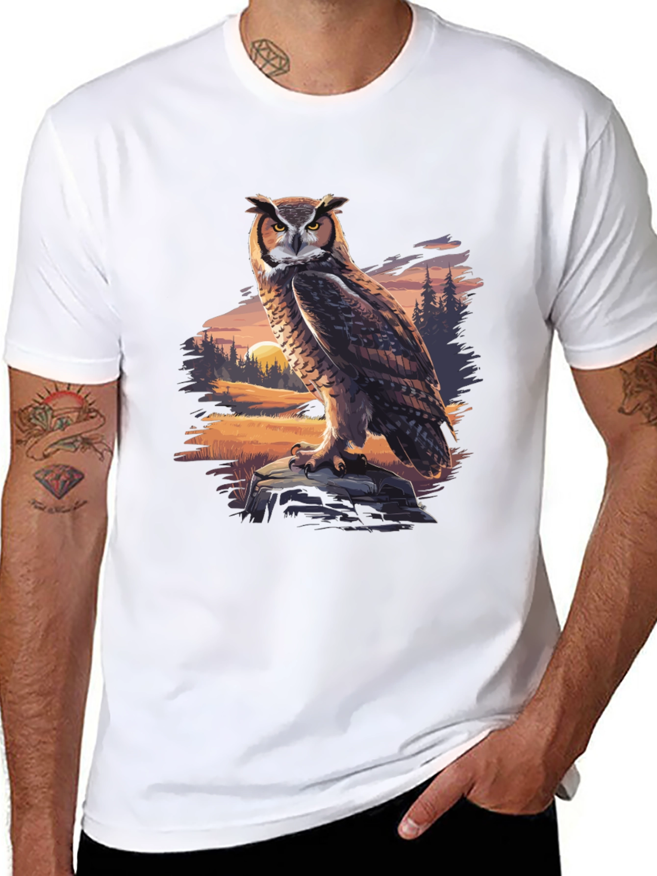 Owl Graphic Tee - Nature Print Black T-Shirt