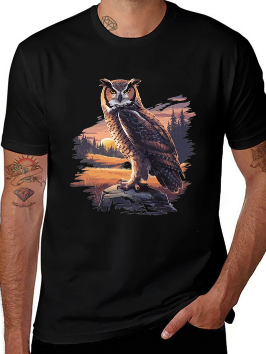 Owl Graphic Tee - Nature Print Black T-Shirt